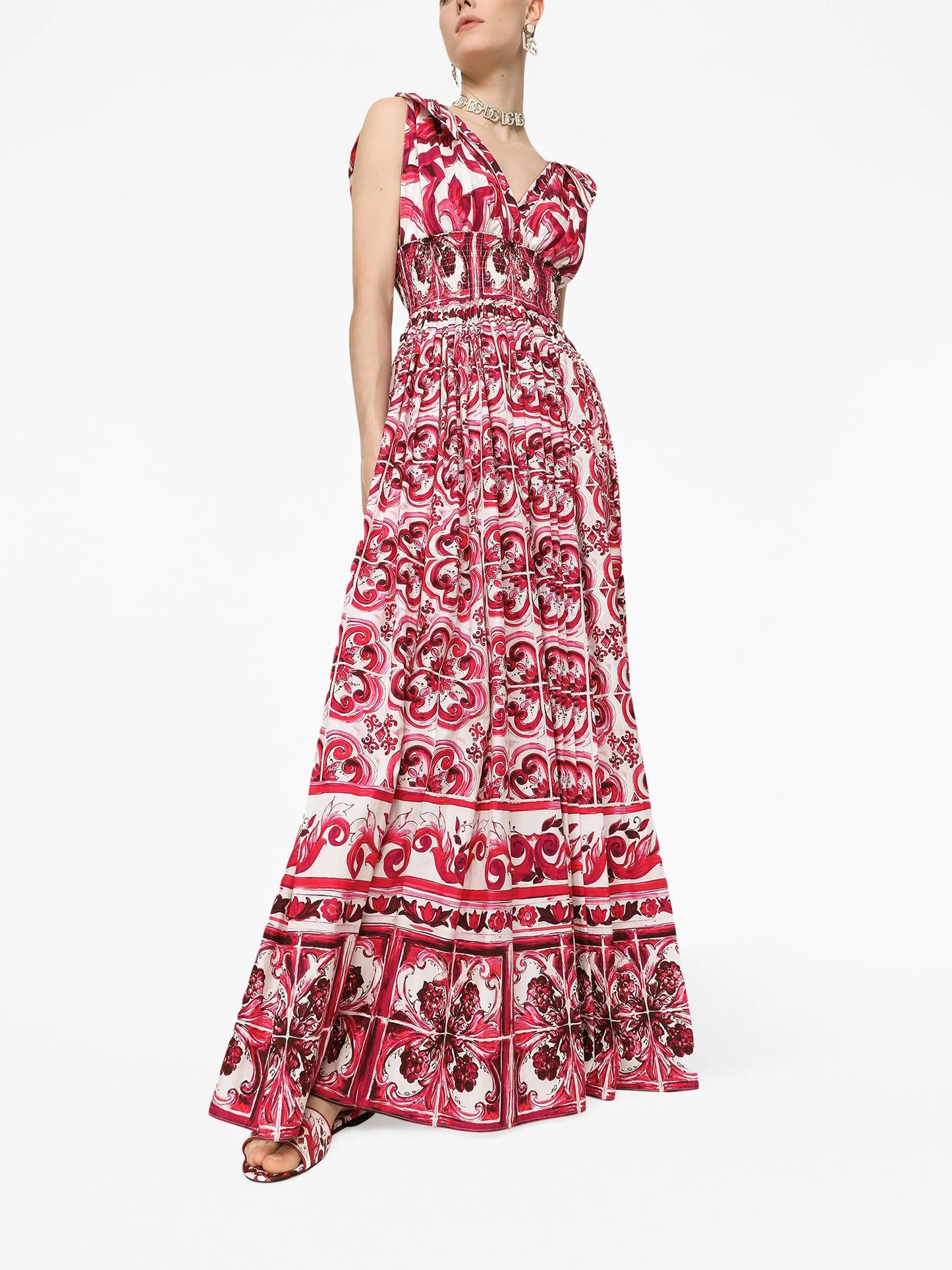 Majolica-print poplin maxi dress