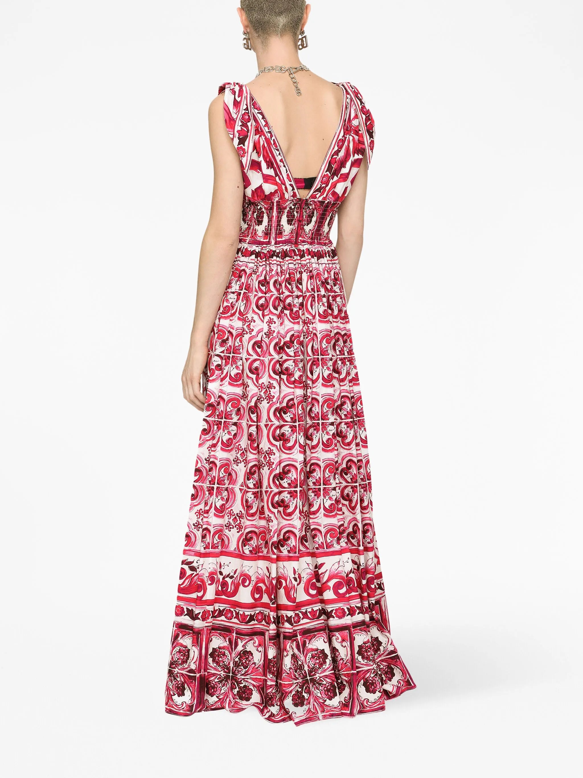 Majolica-print poplin maxi dress