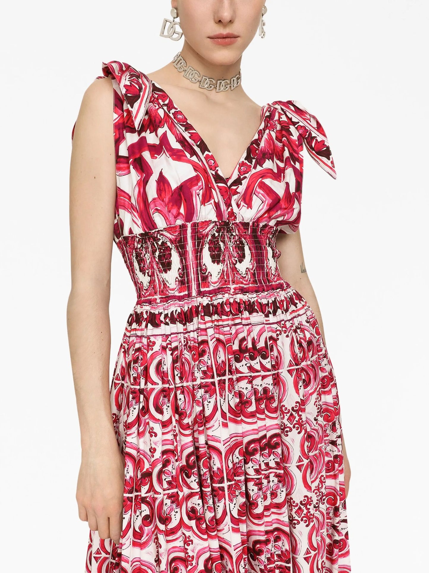 Majolica-print poplin maxi dress