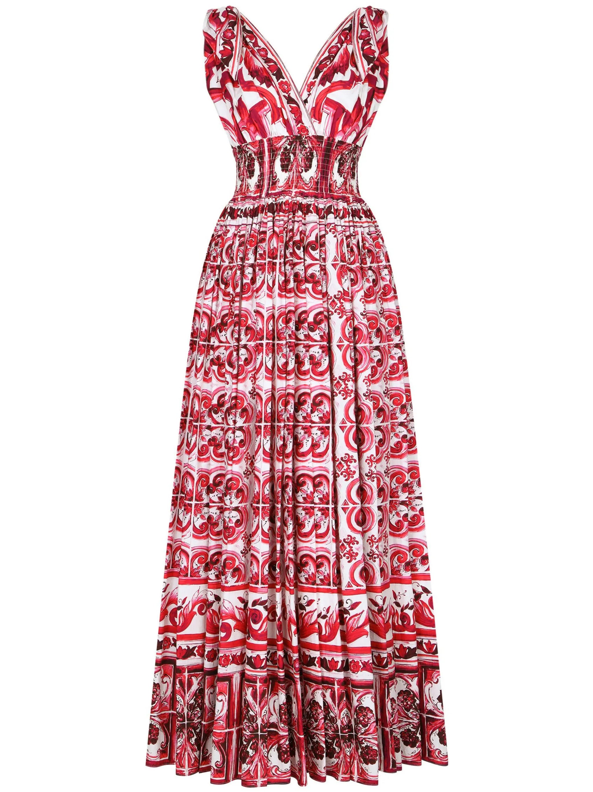 Majolica-print poplin maxi dress