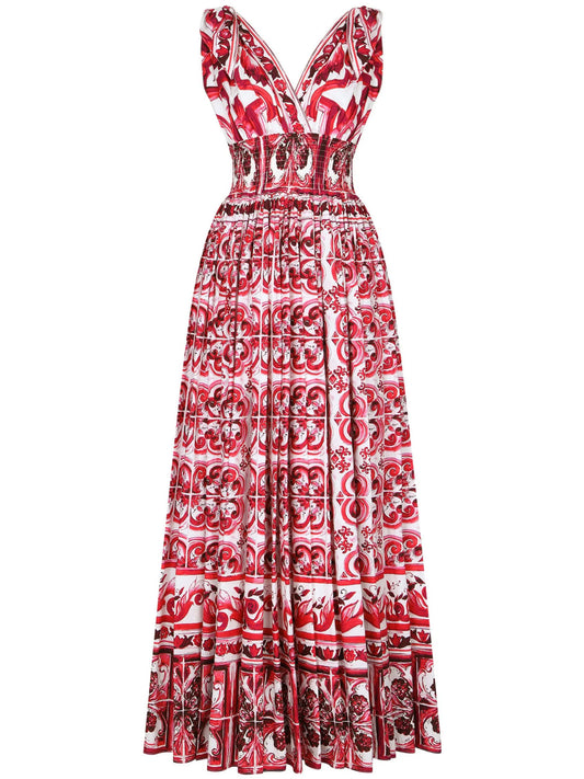 Majolica-print poplin maxi dress