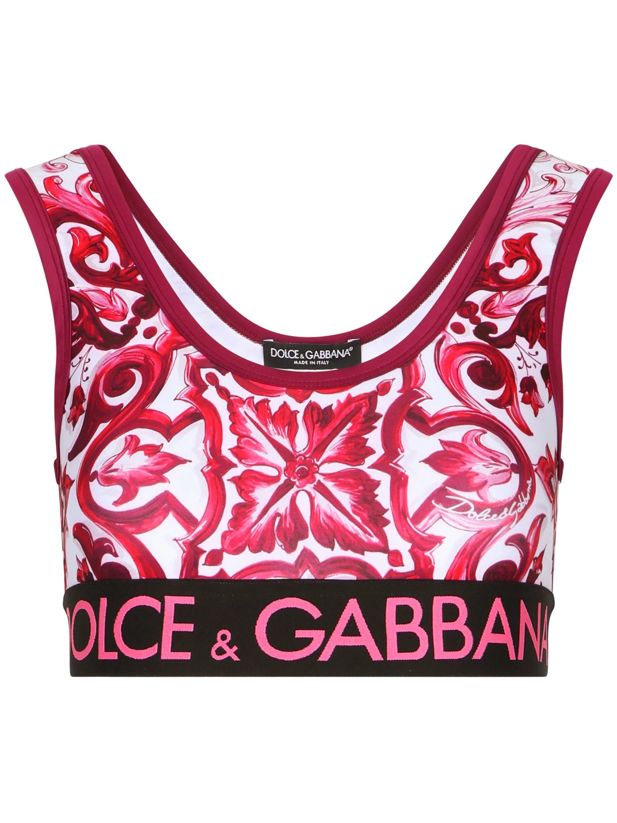 Majolica-print cropped top