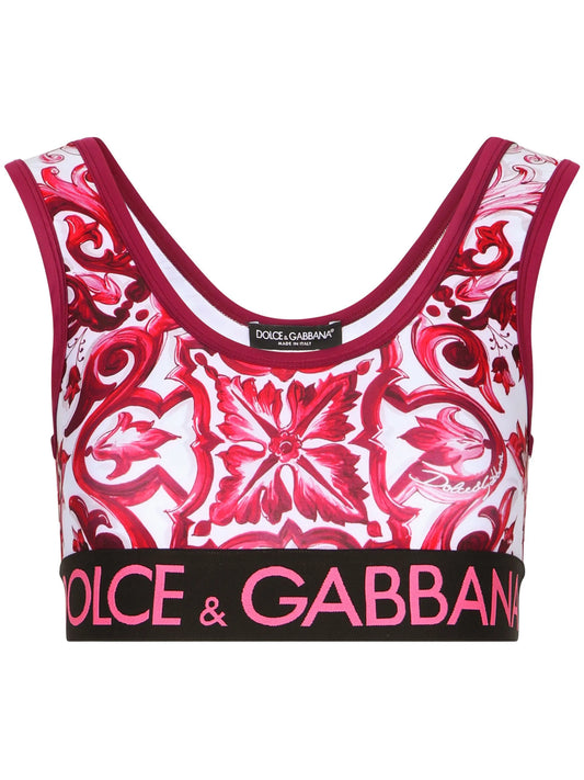 Majolica-print cropped top