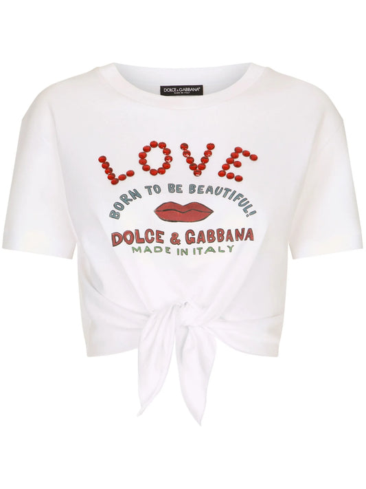 logo-print waist-tie T-shirt