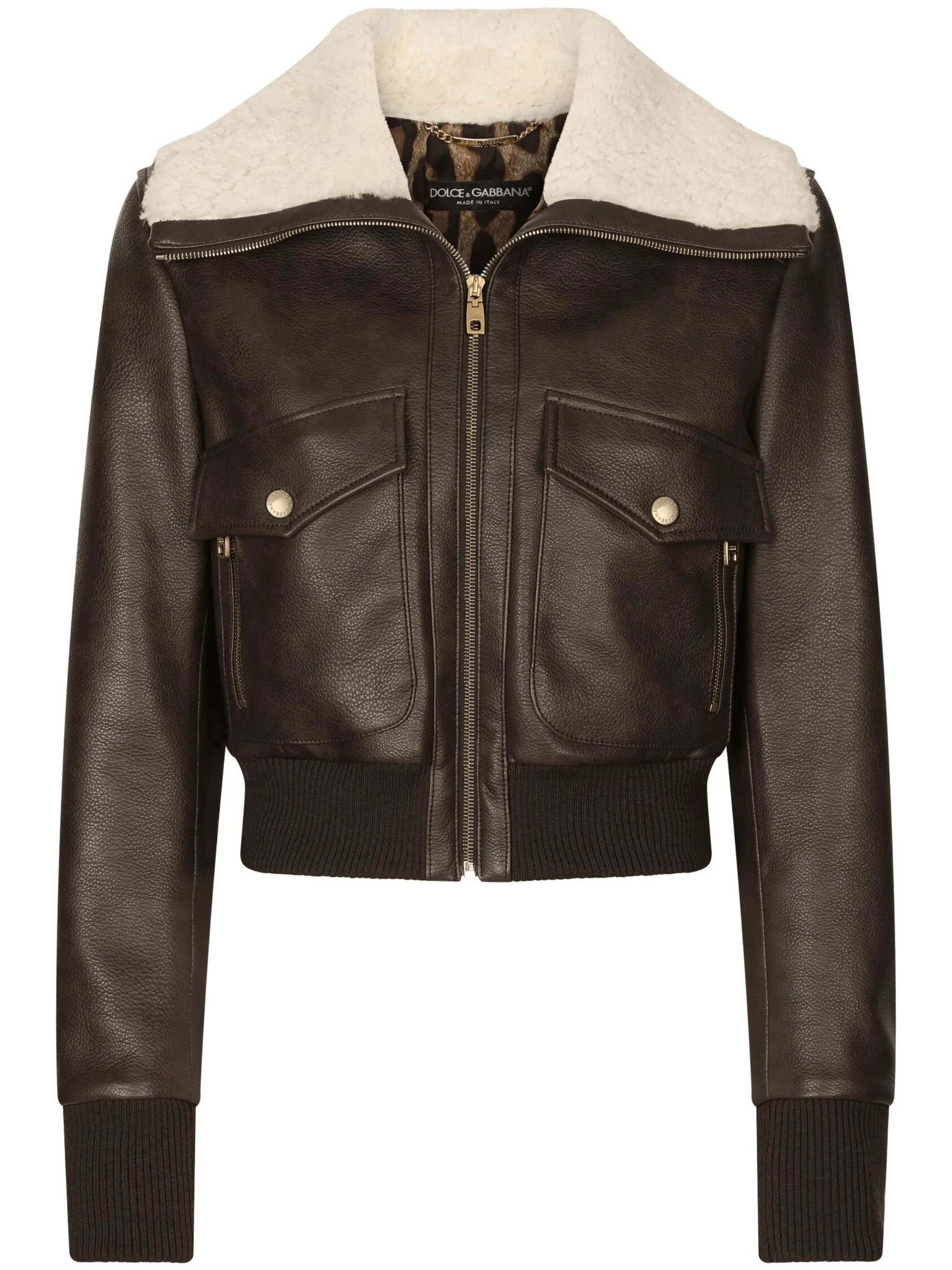 shearling-collar bomber jacket
