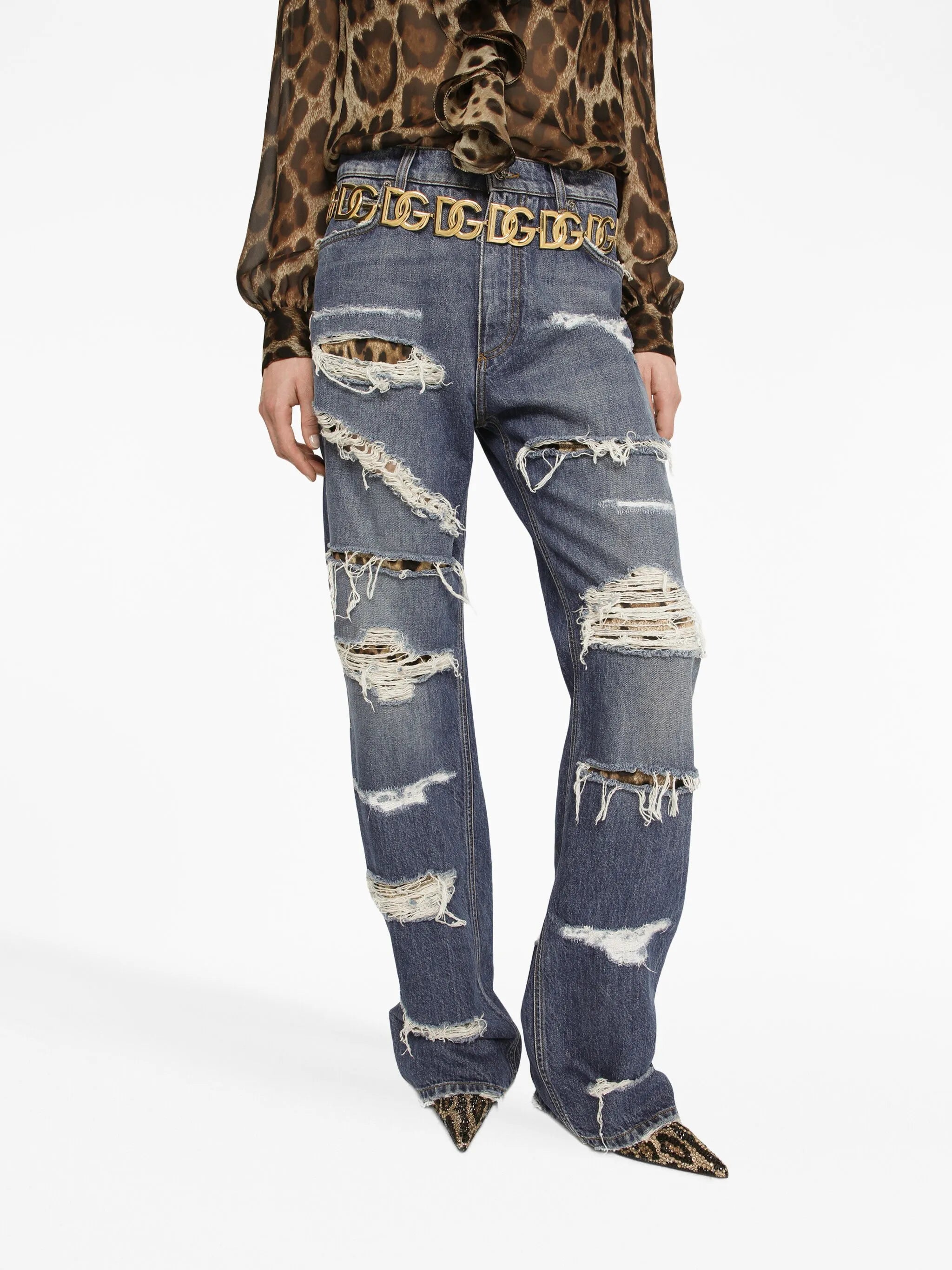 distressed-effect straight-leg jeans