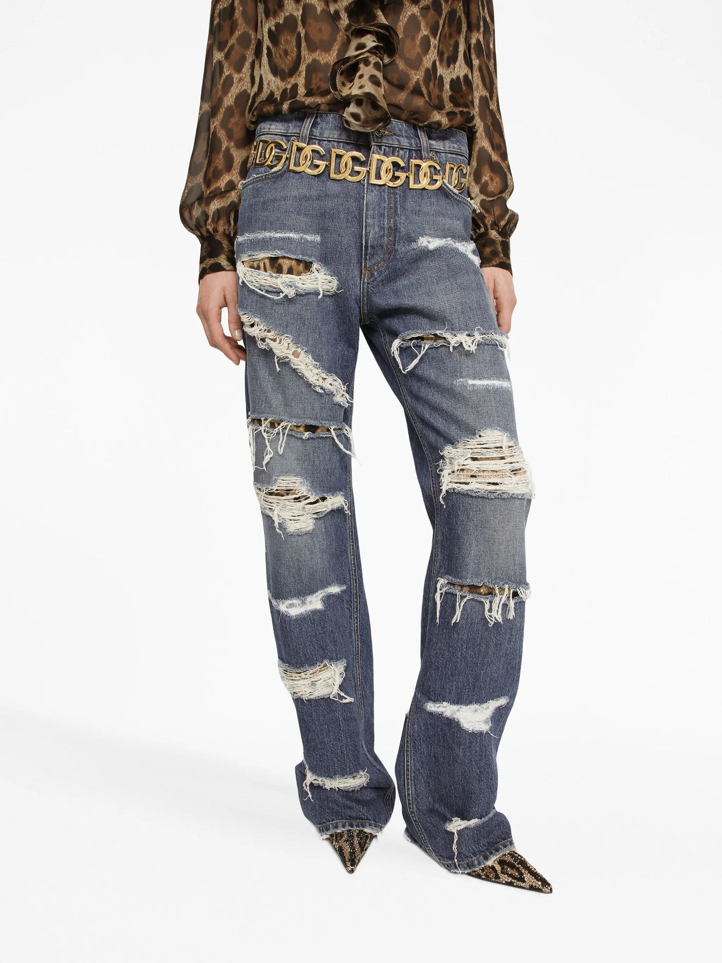 distressed-effect straight-leg jeans