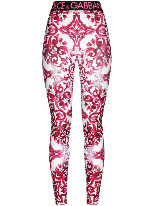 Maiolica-print logo-waistband leggings