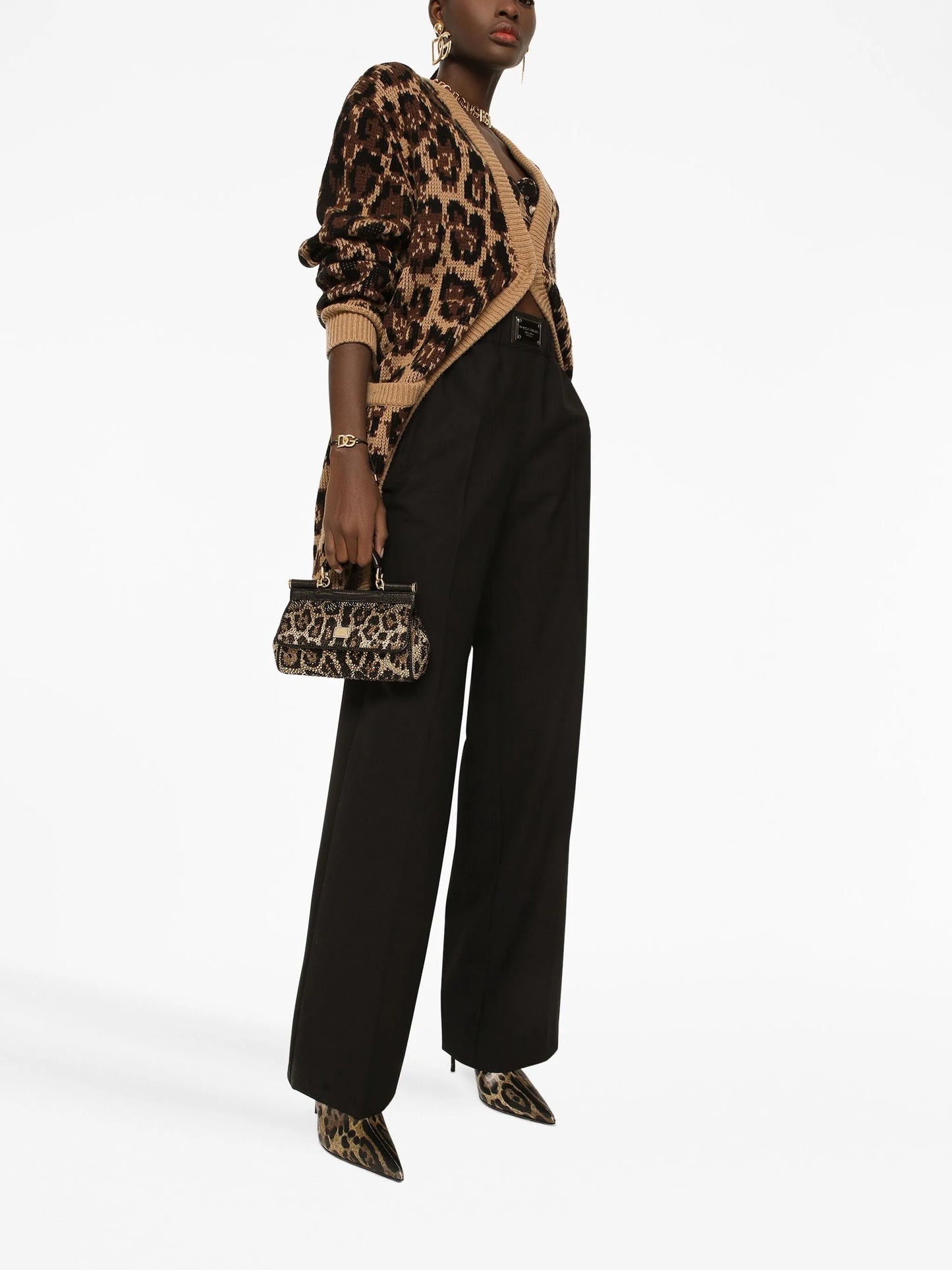 high-waisted flared trousers