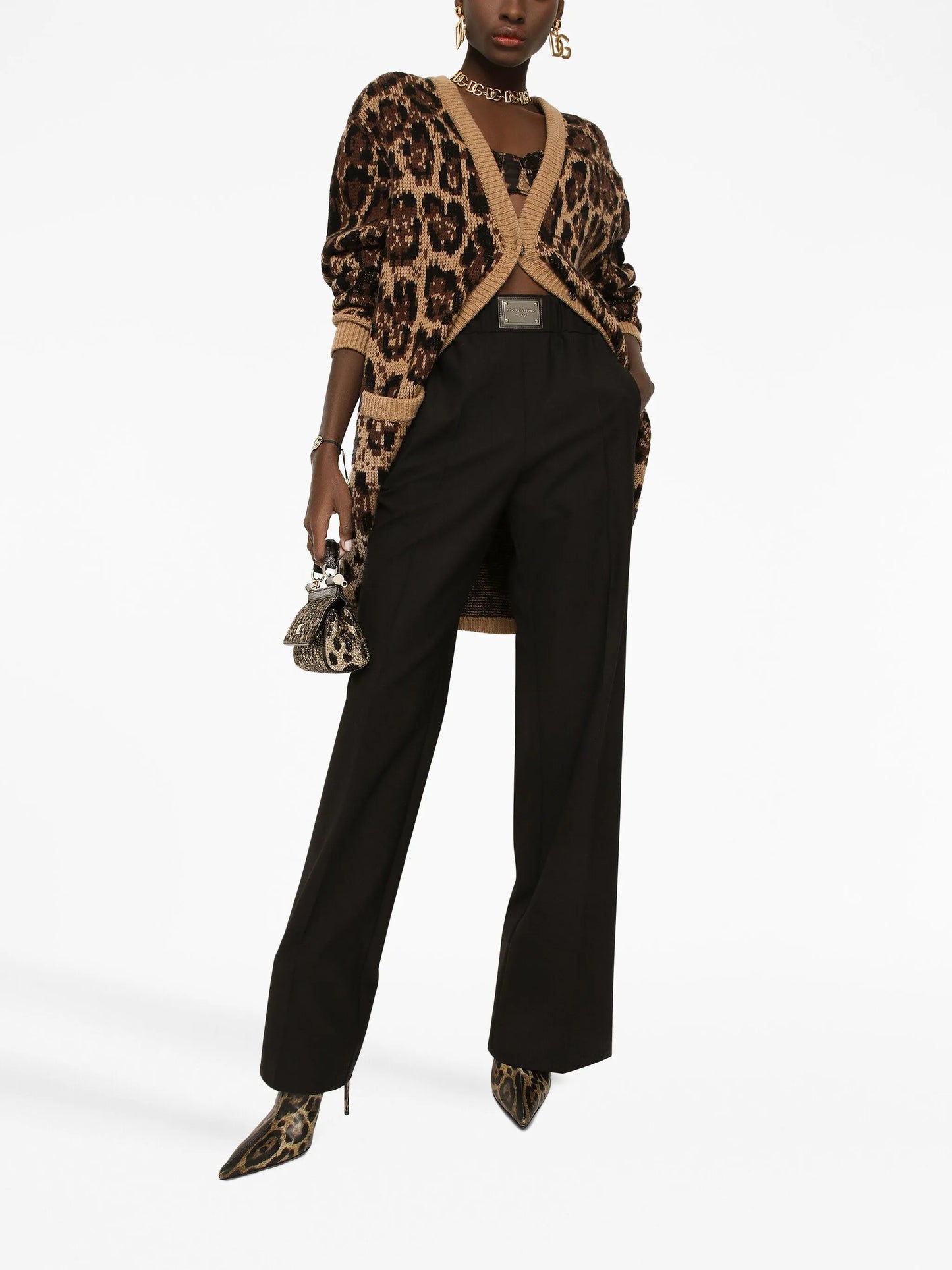 high-waisted flared trousers