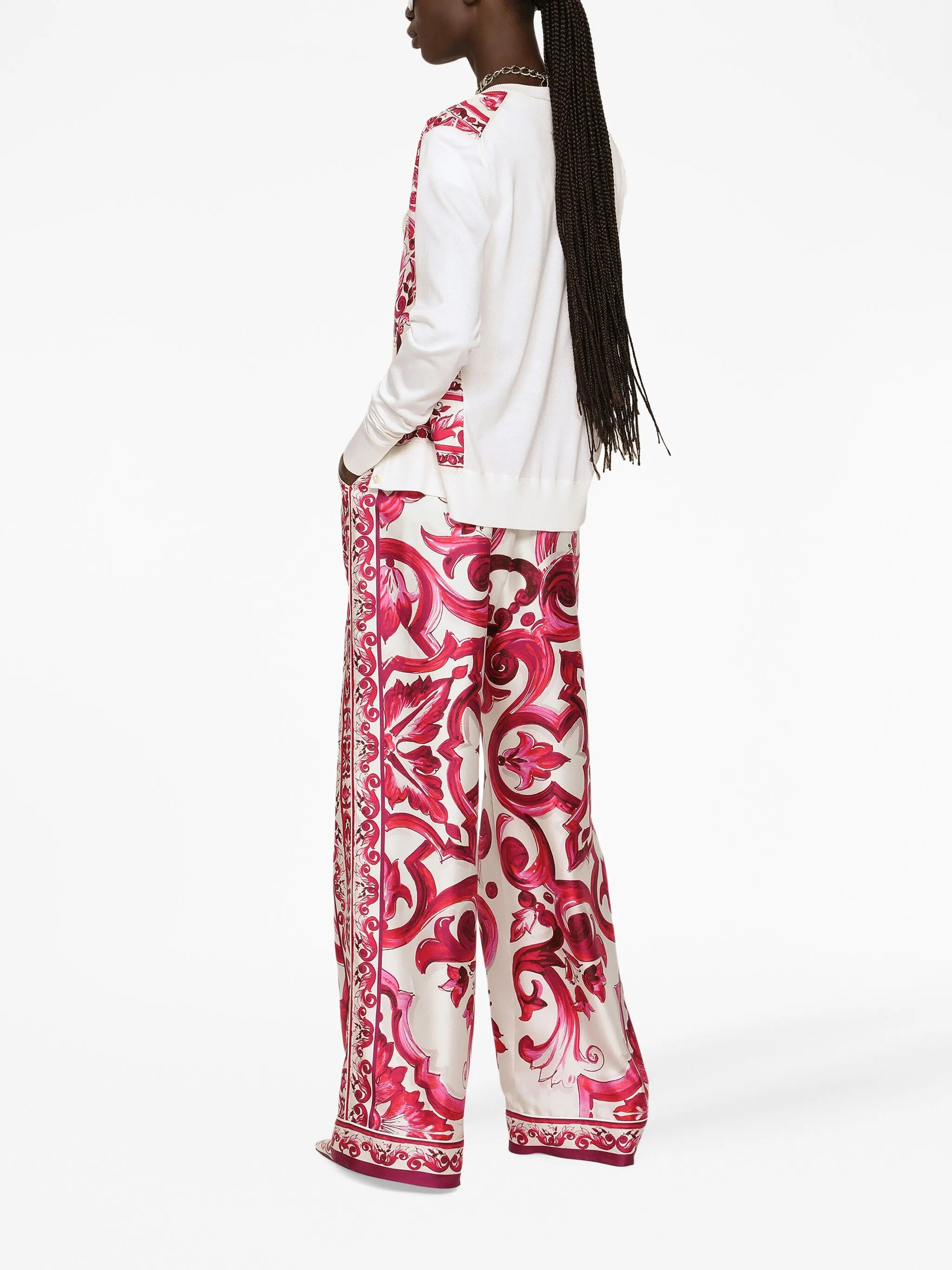 Majolica-print silk cardigan