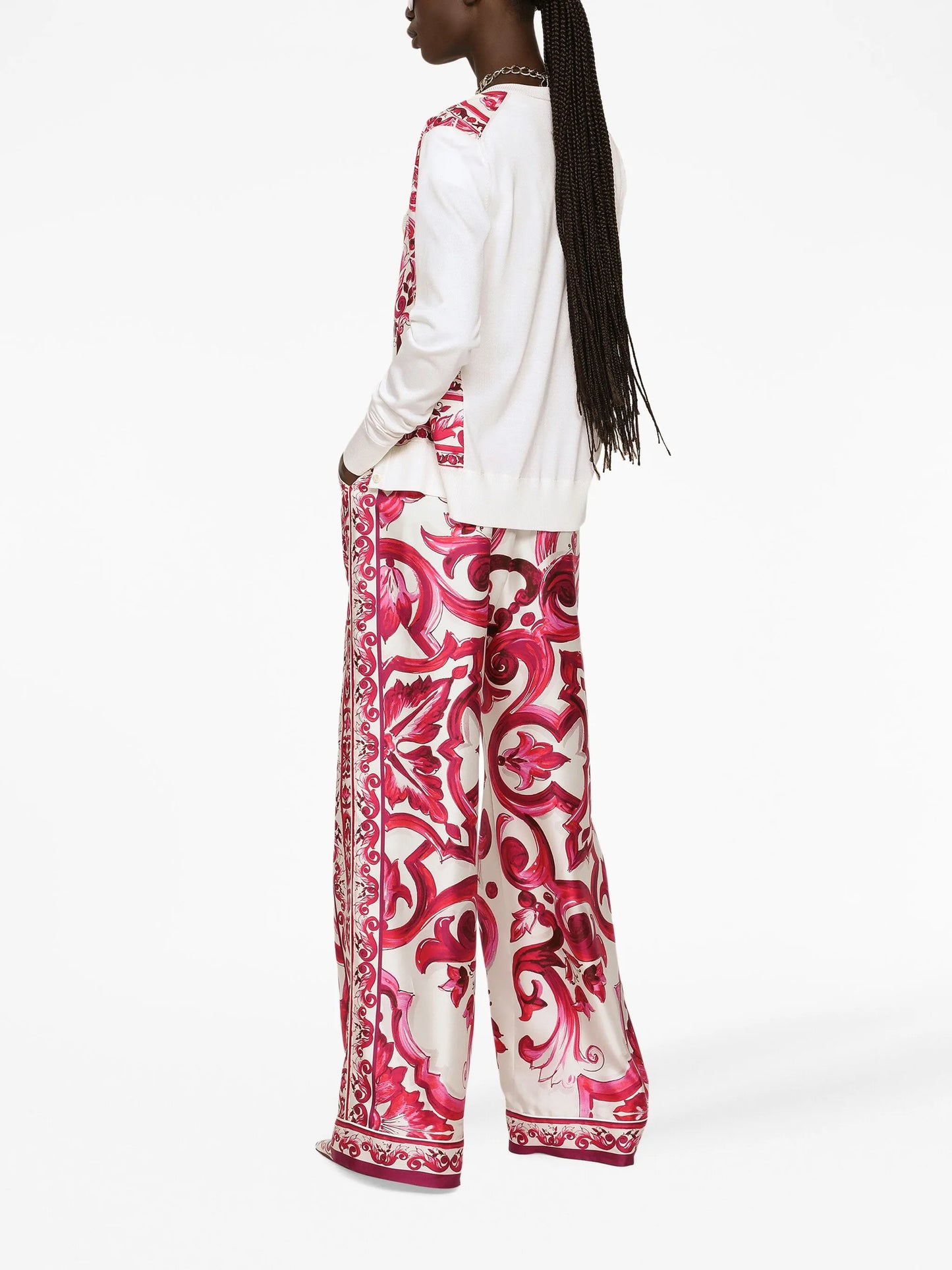 Majolica-print silk cardigan