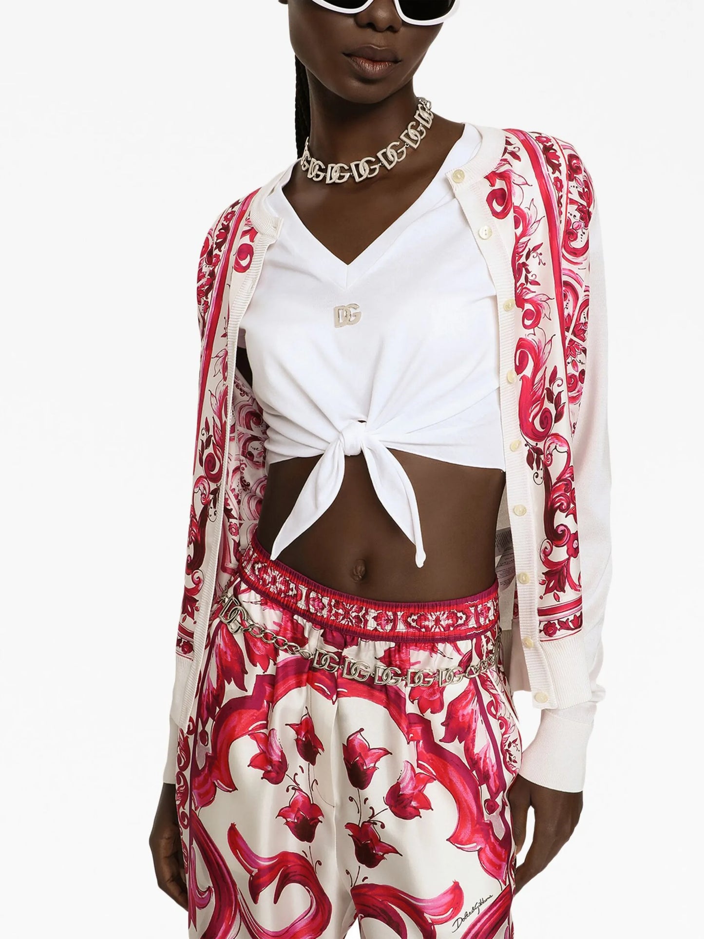 Majolica-print silk cardigan