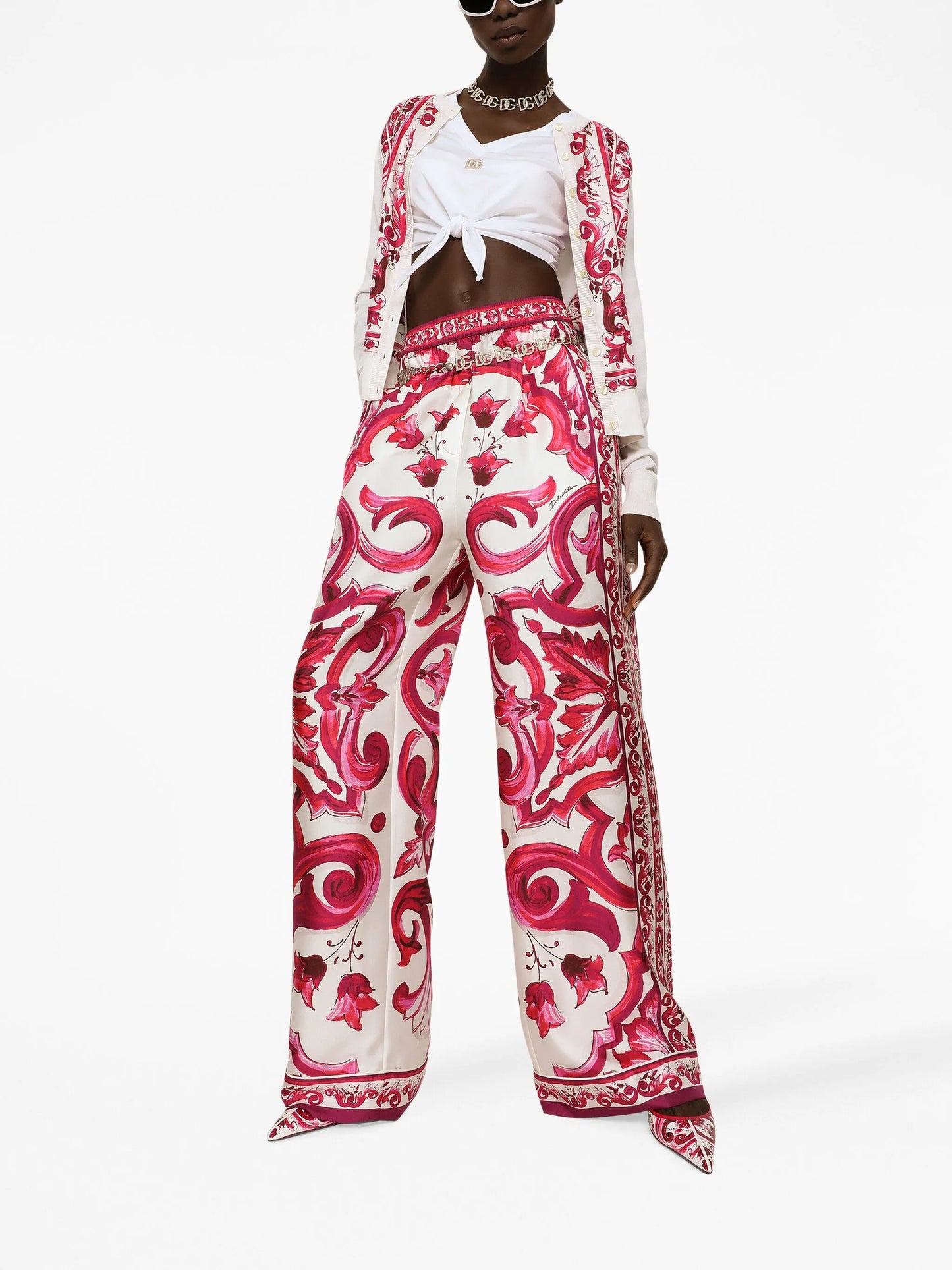 Majolica-print silk cardigan
