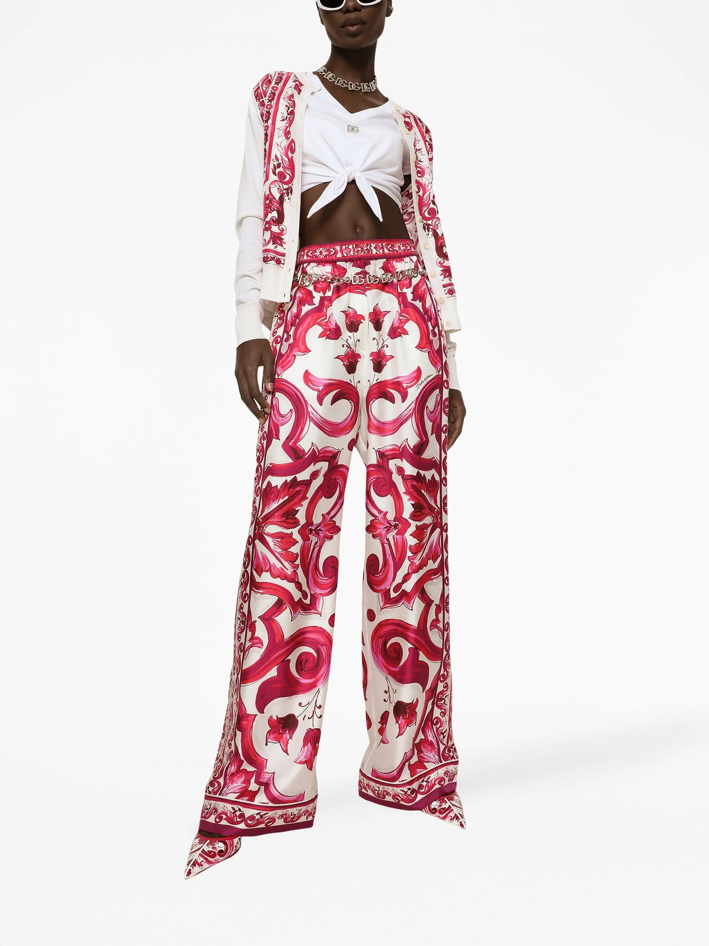 Majolica-print silk cardigan