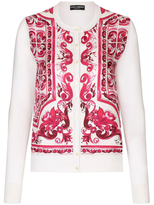 Majolica-print silk cardigan