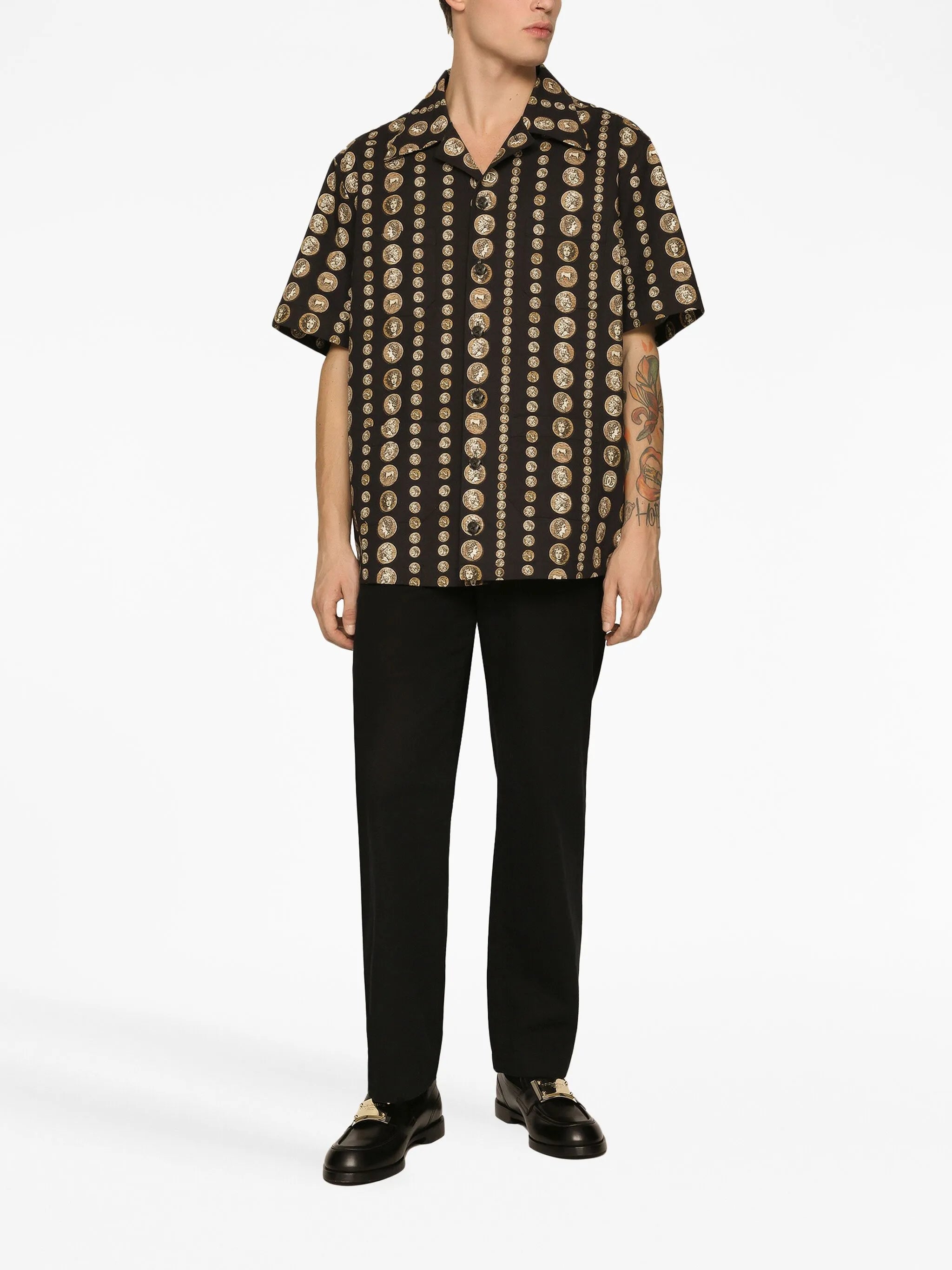 coin-print stretch-cotton shirt