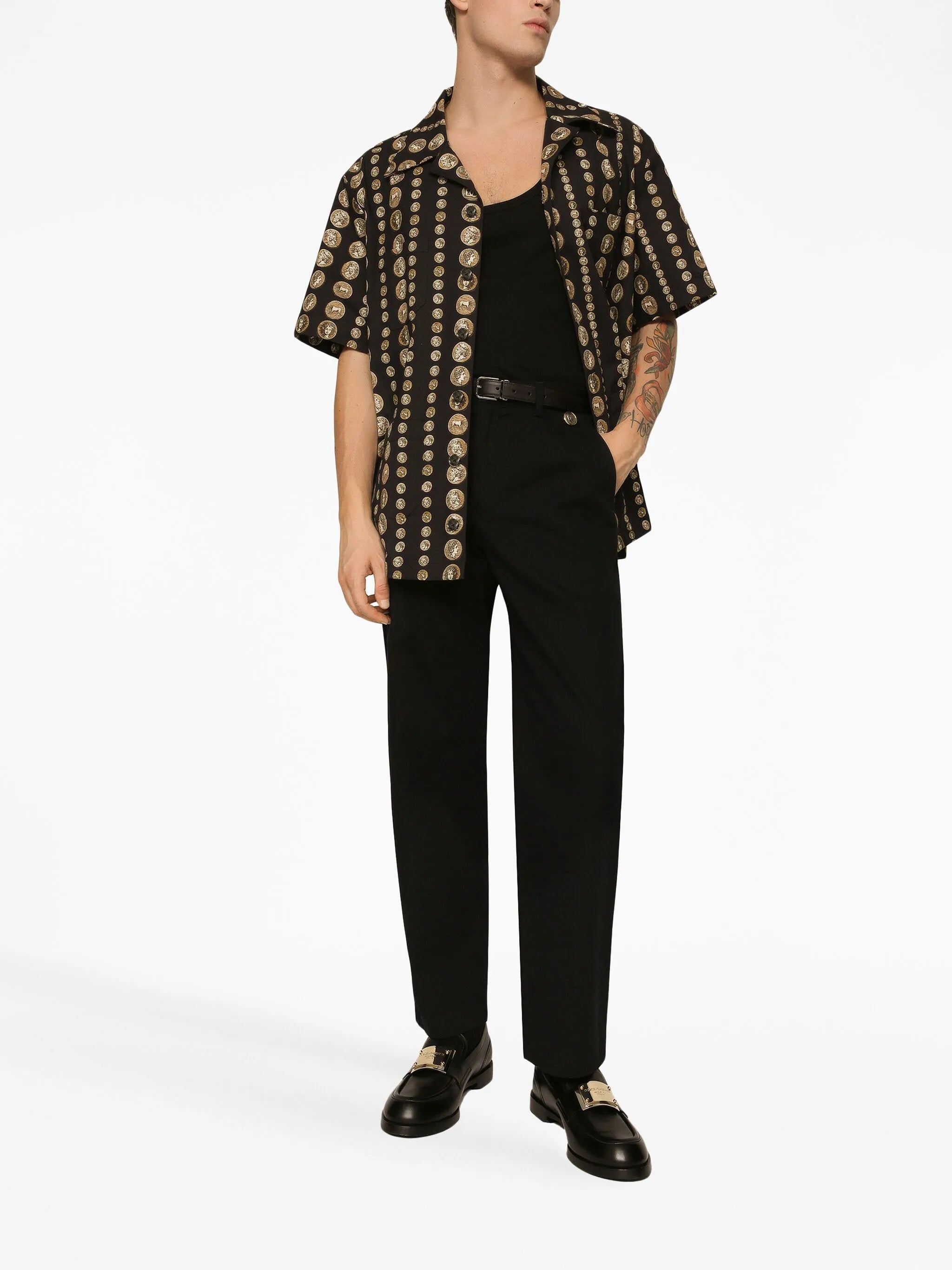 coin-print stretch-cotton shirt