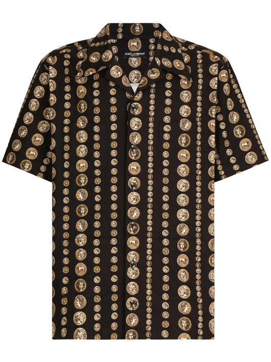 coin-print stretch-cotton shirt