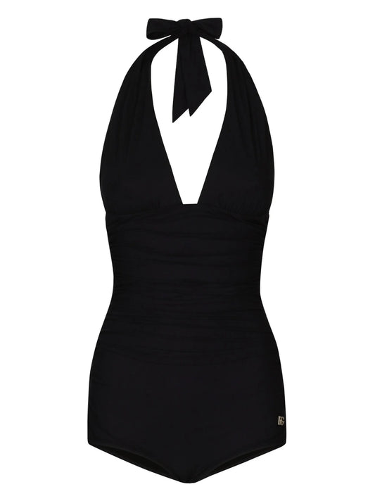 halterneck ruched swimsuit
