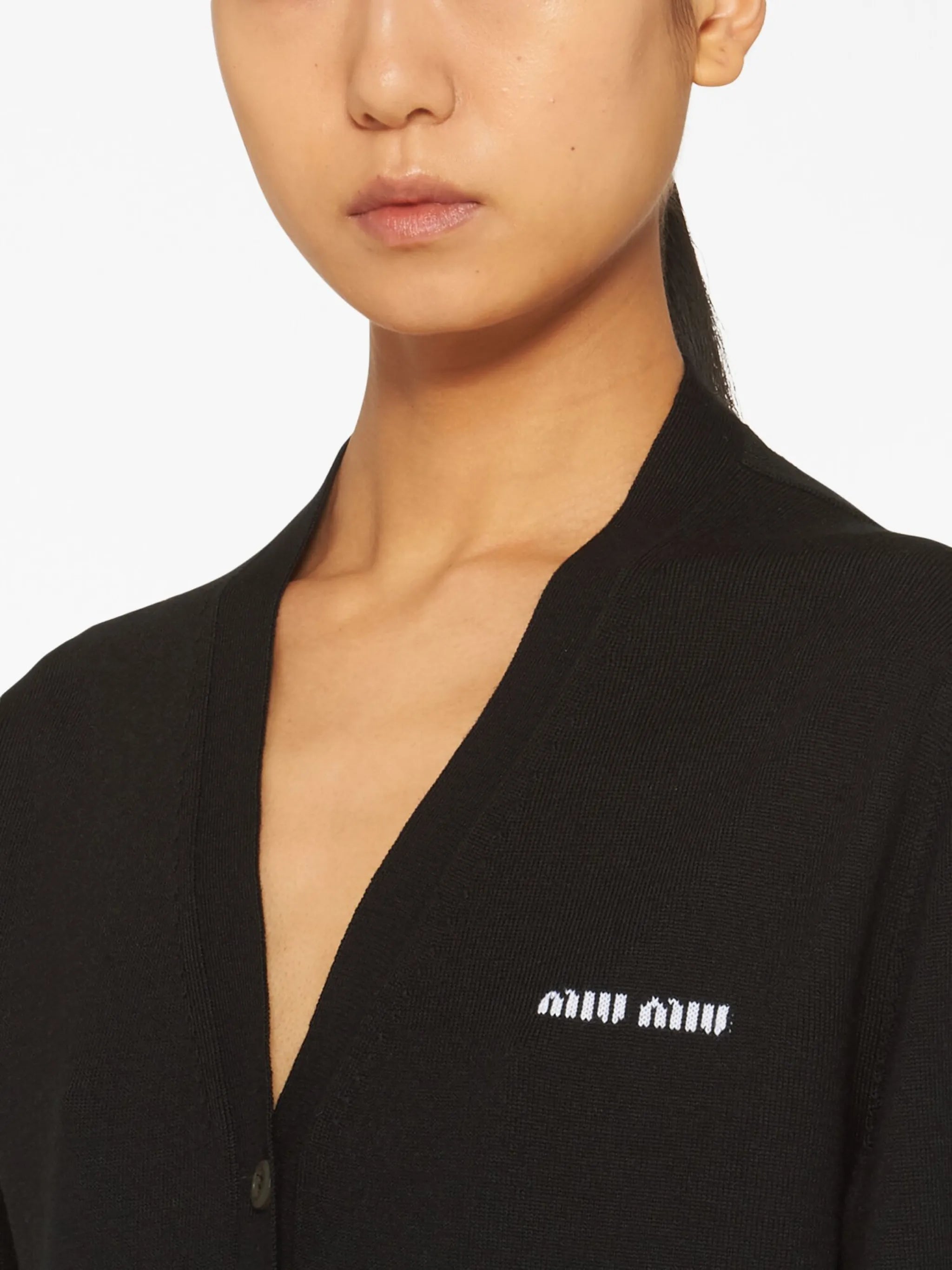 intarsia-knit logo virgin wool cardigan