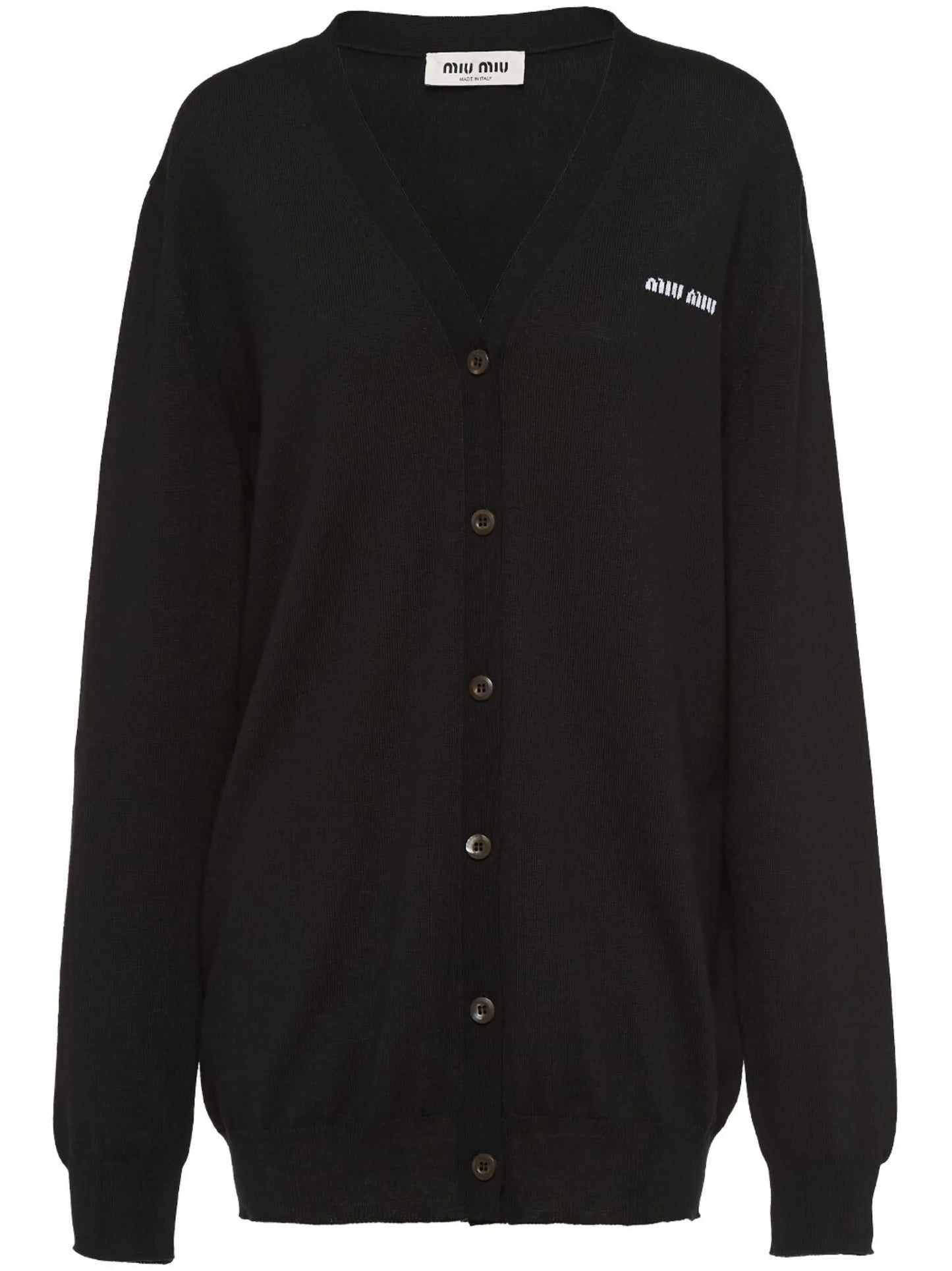 intarsia-knit logo virgin wool cardigan