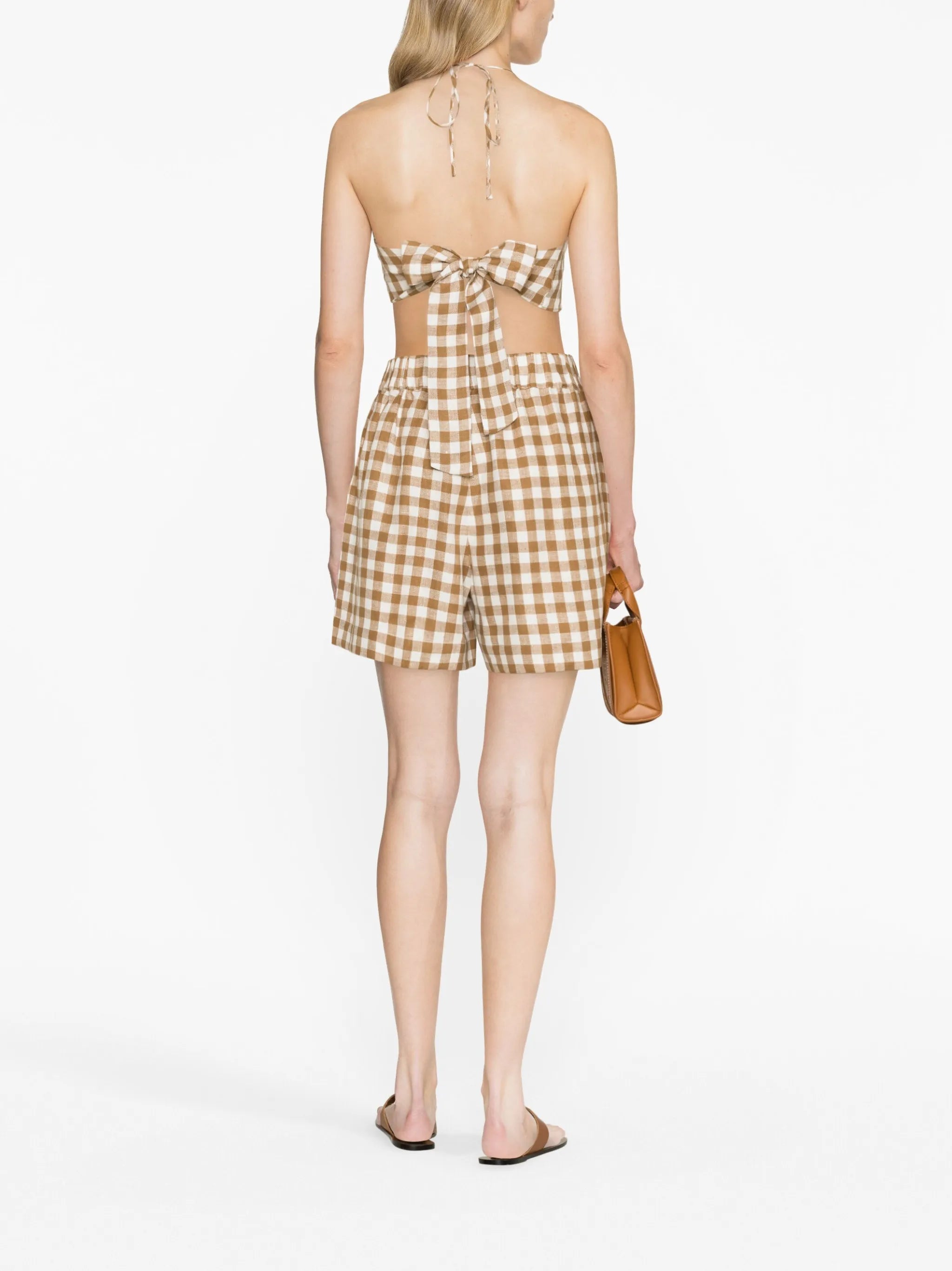 Marseille gingham linen cropped top