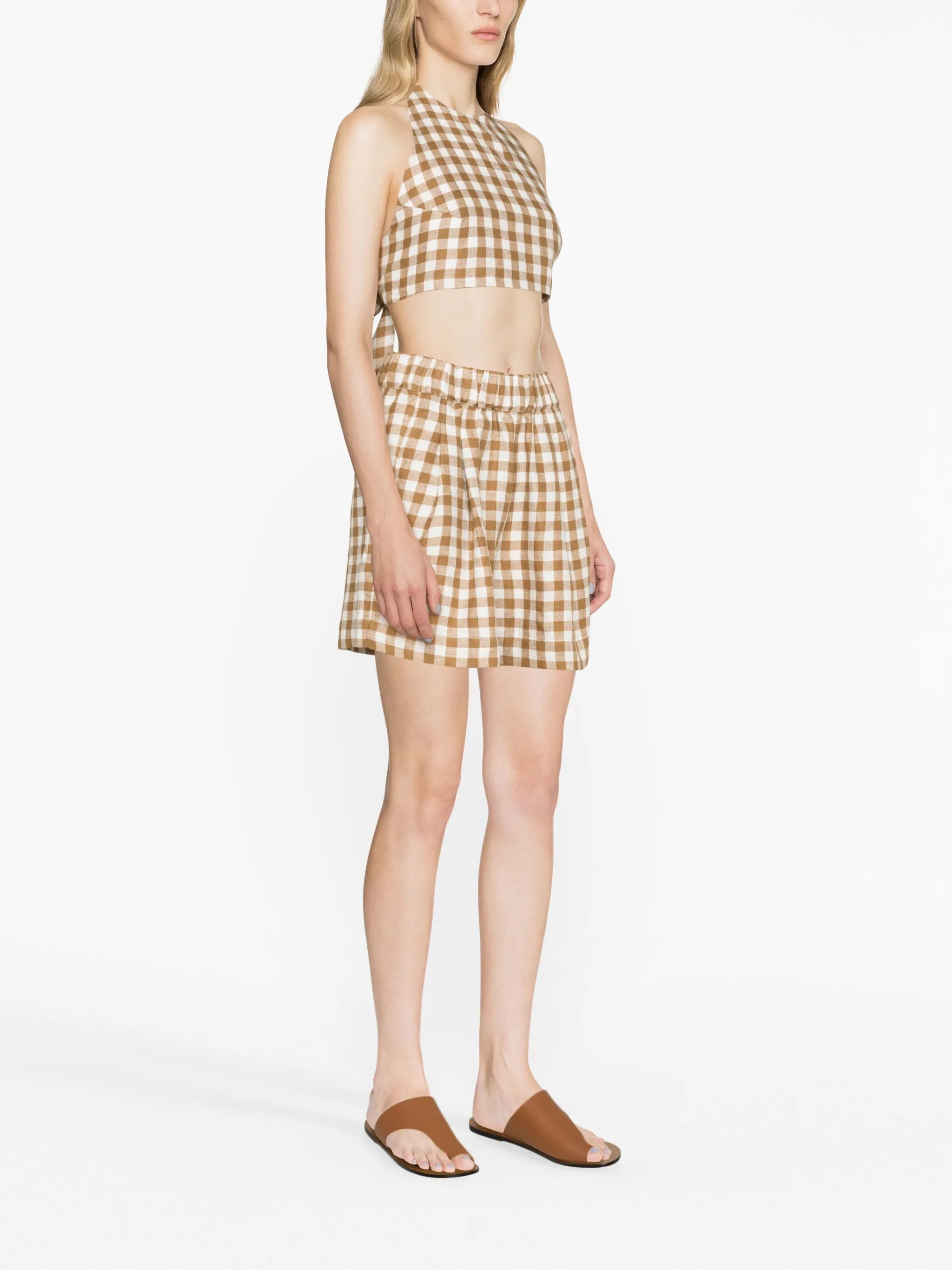 Marseille gingham linen cropped top