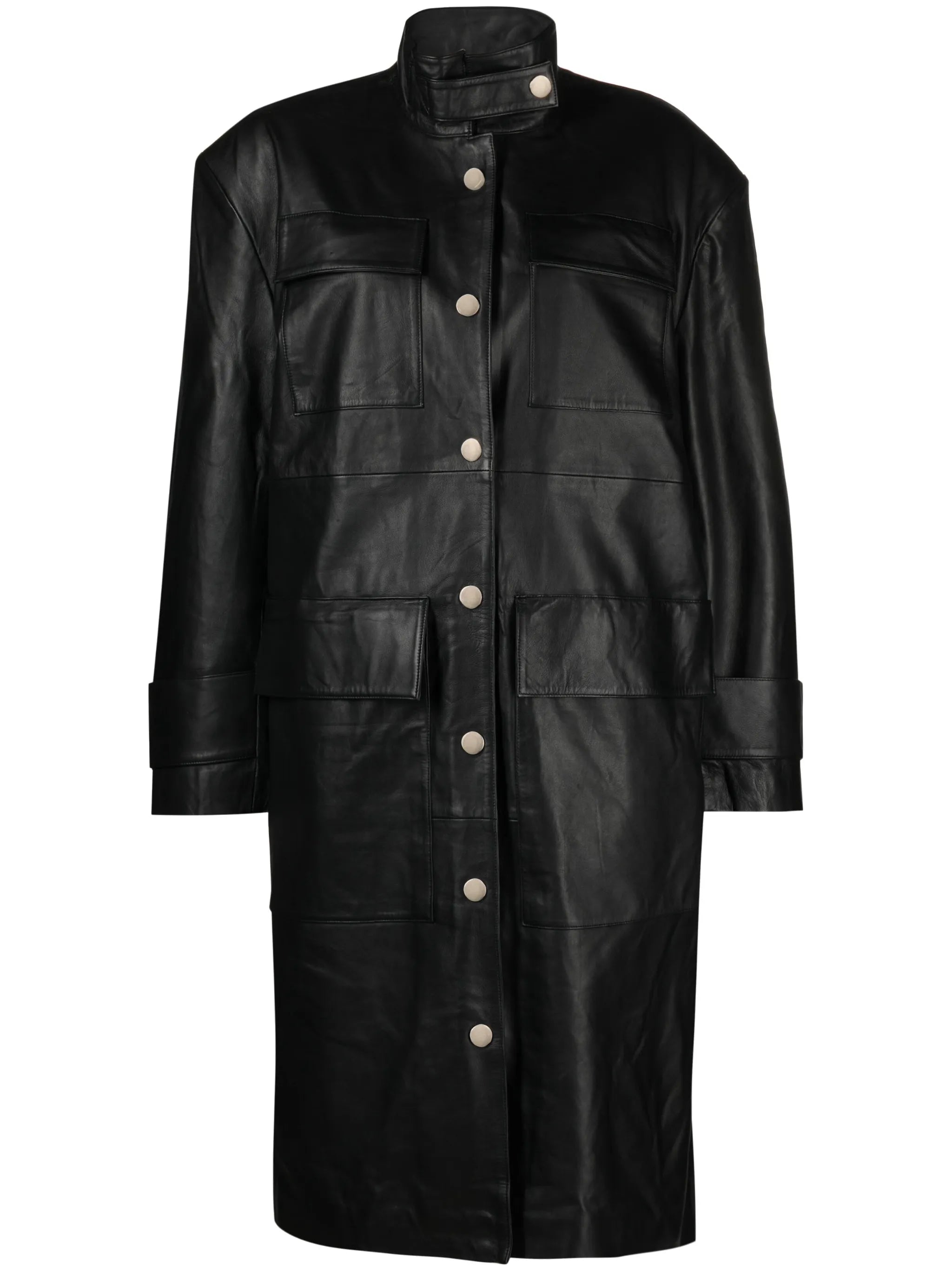 funnel-neck leather coat