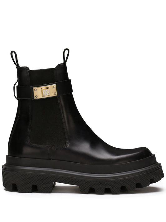 branded-strap leather Chelsea boots