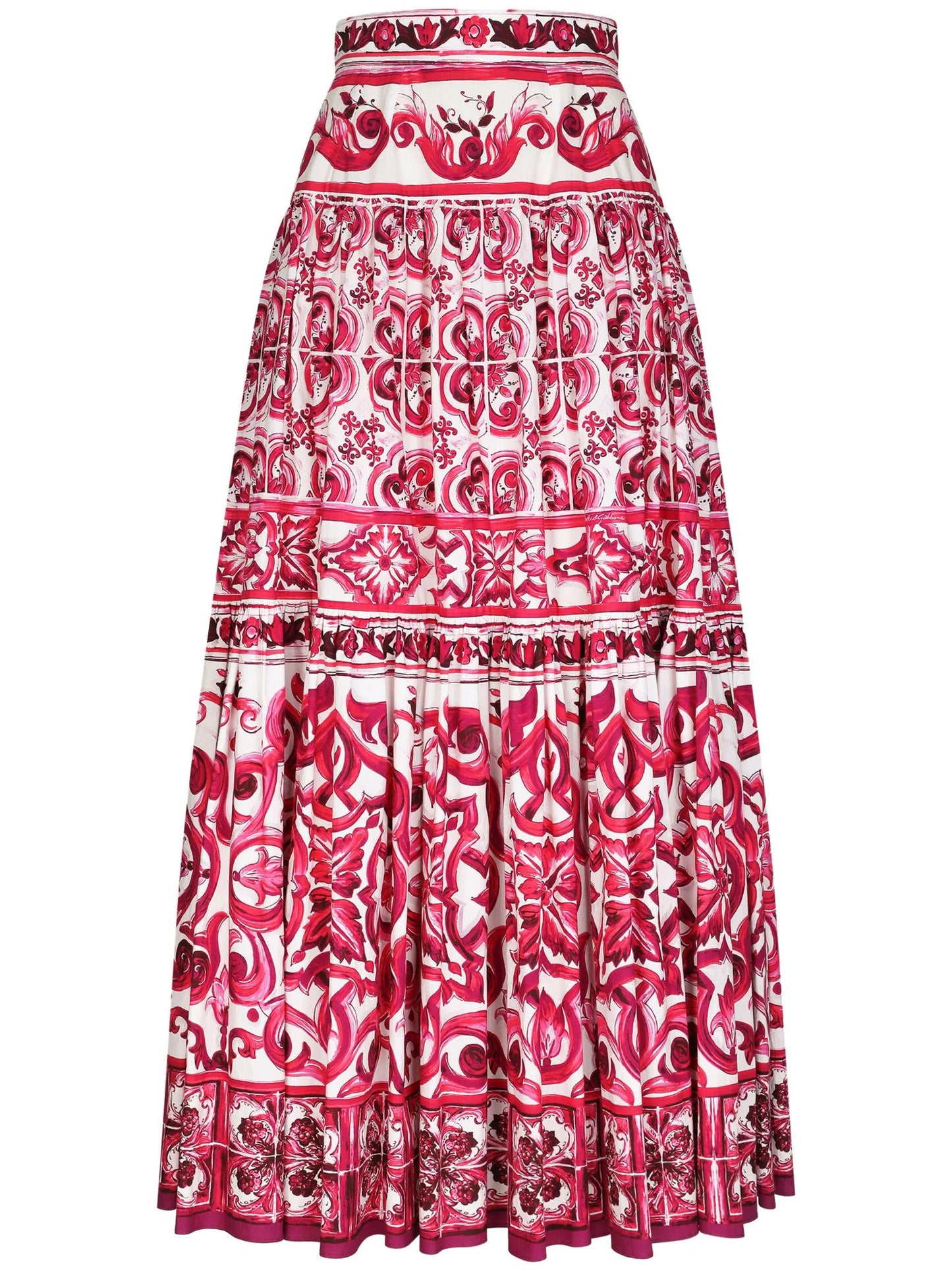 Majolica-print pleated maxi skirt