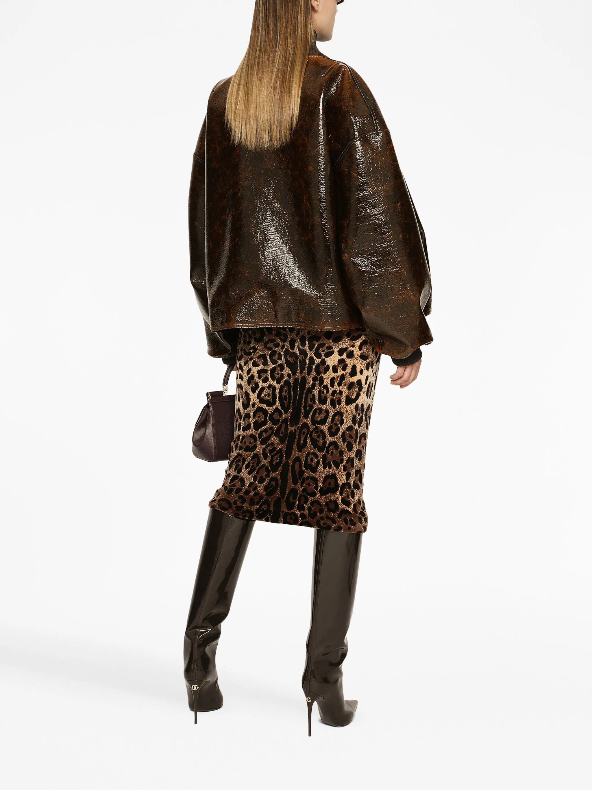 chenille leopard-print midi skirt