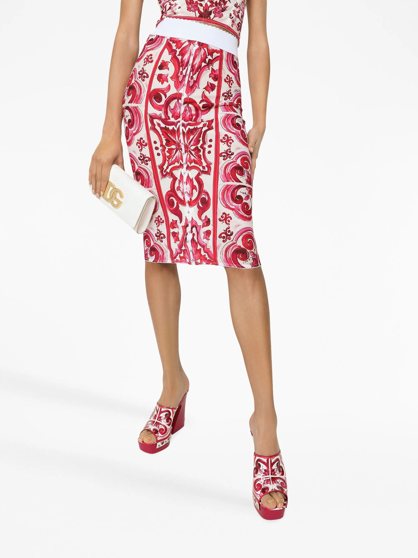 Maiolica-print pencil skirt