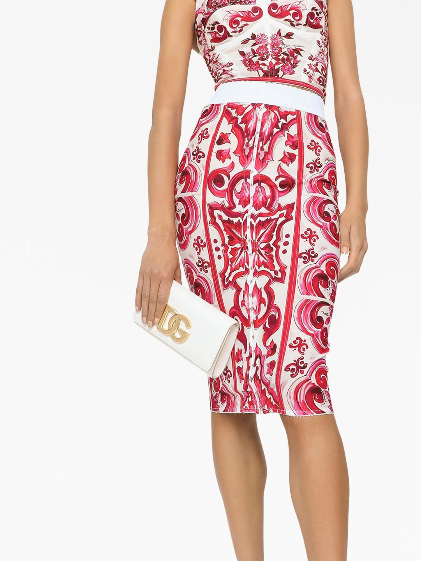 Maiolica-print pencil skirt