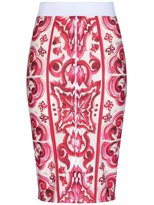 Maiolica-print pencil skirt