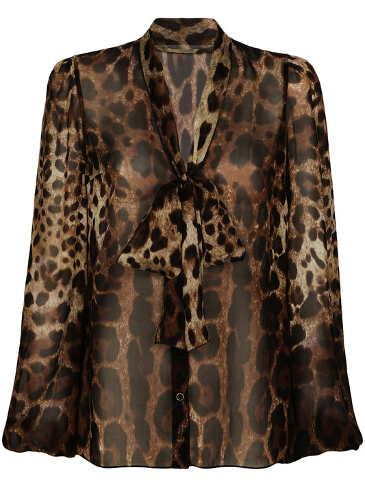 leopard-print silk blouse