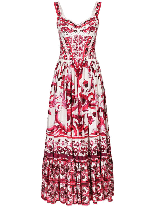 Majolica-print cotton bustier dress