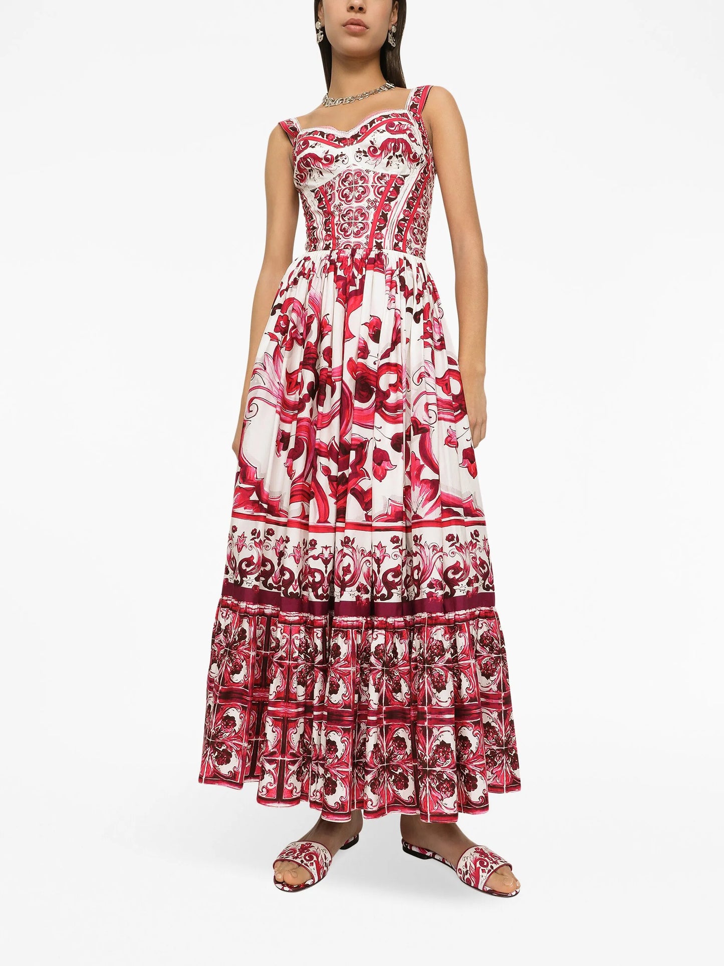 Majolica-print cotton bustier dress