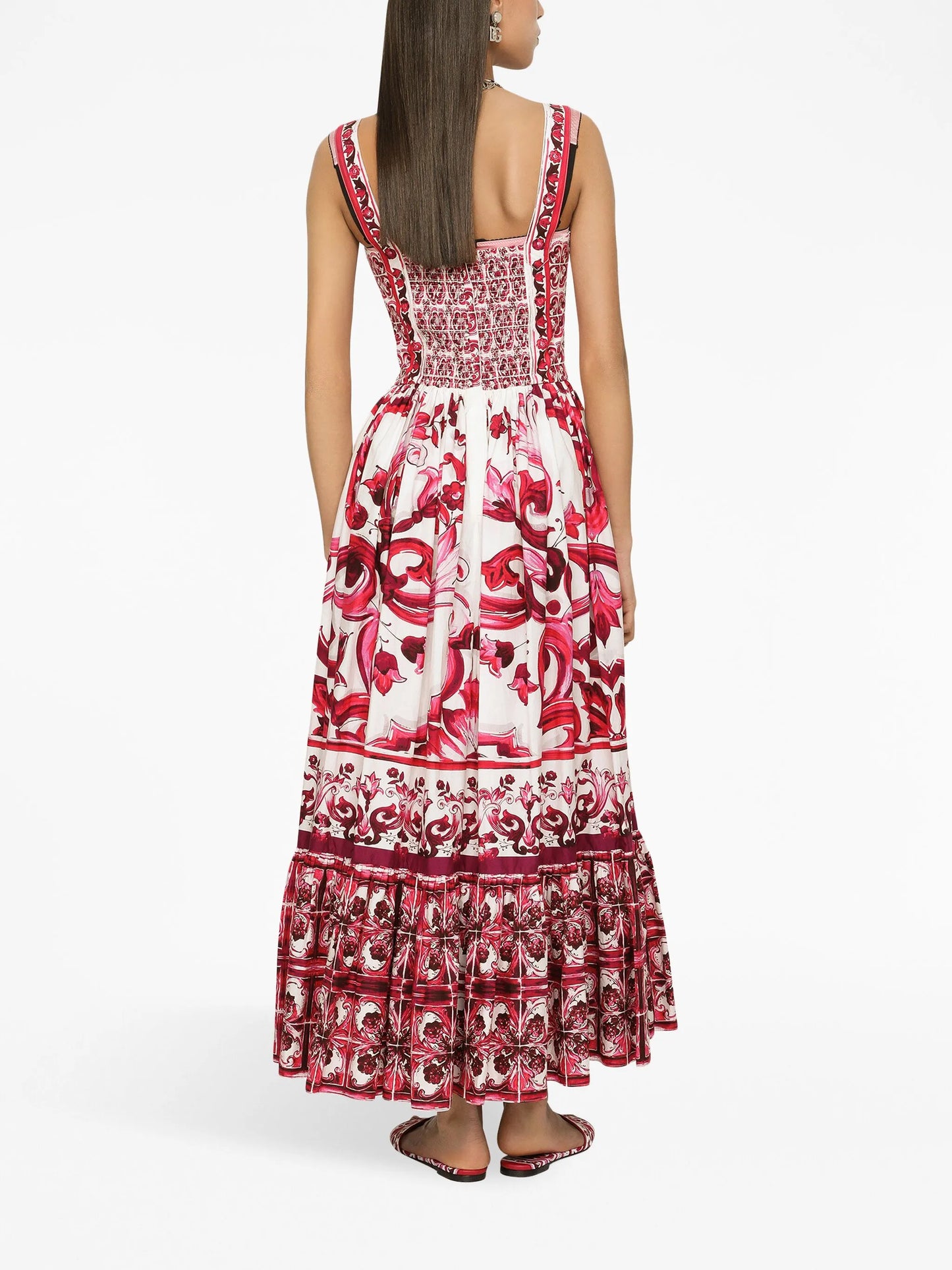 Majolica-print cotton bustier dress