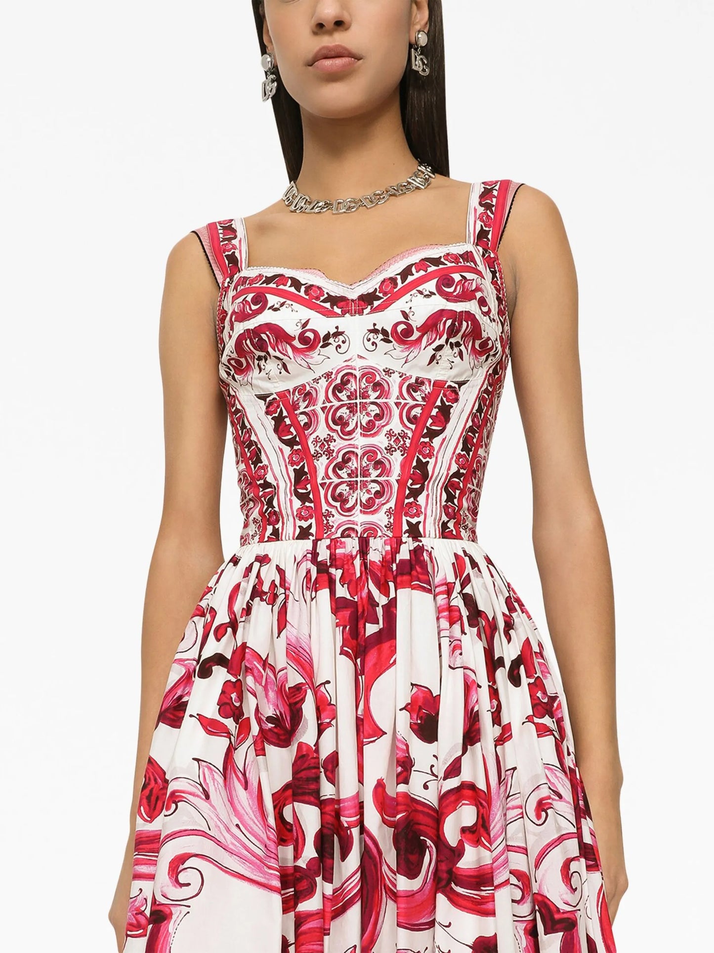Majolica-print cotton bustier dress