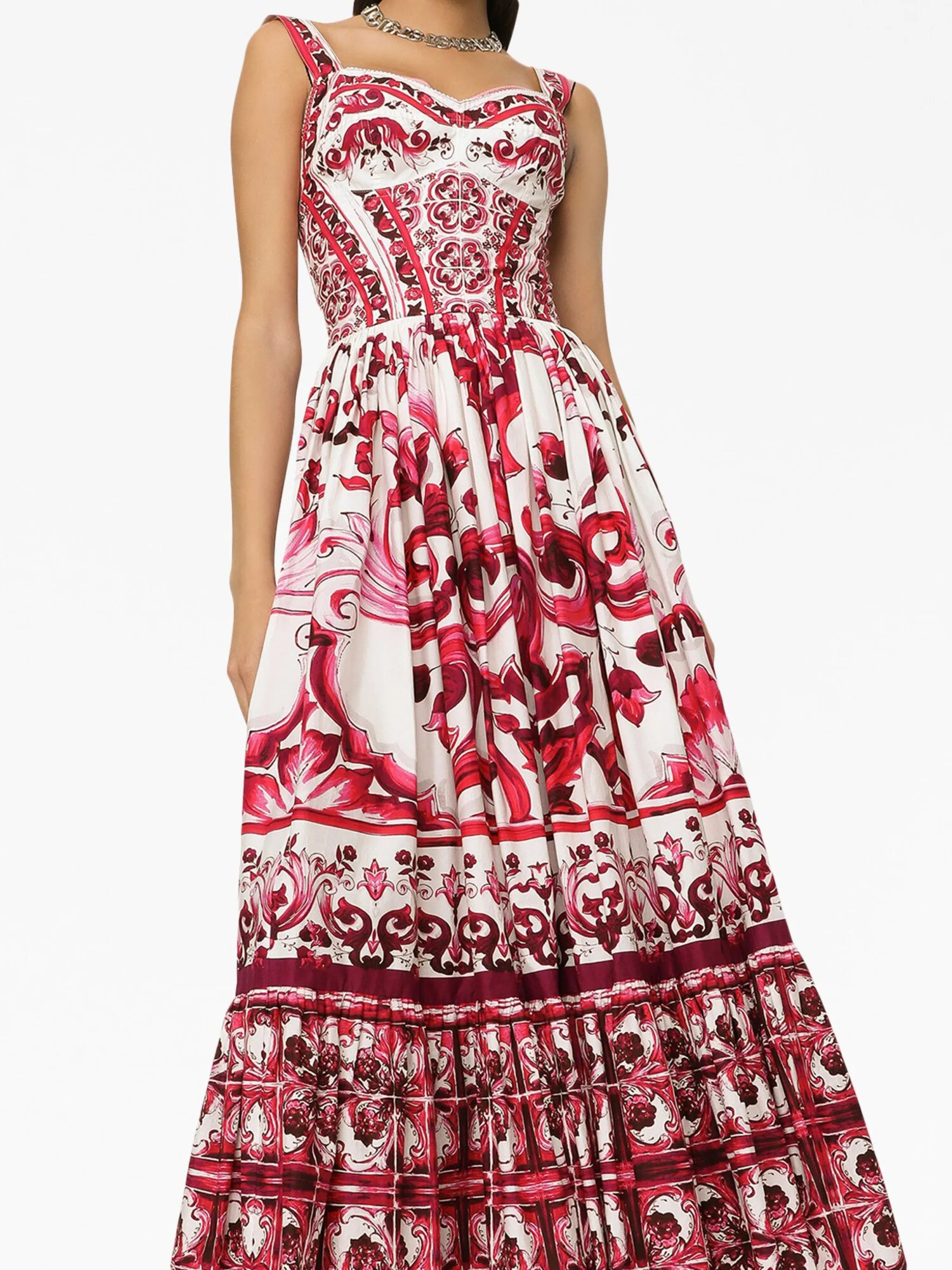 Majolica-print cotton bustier dress