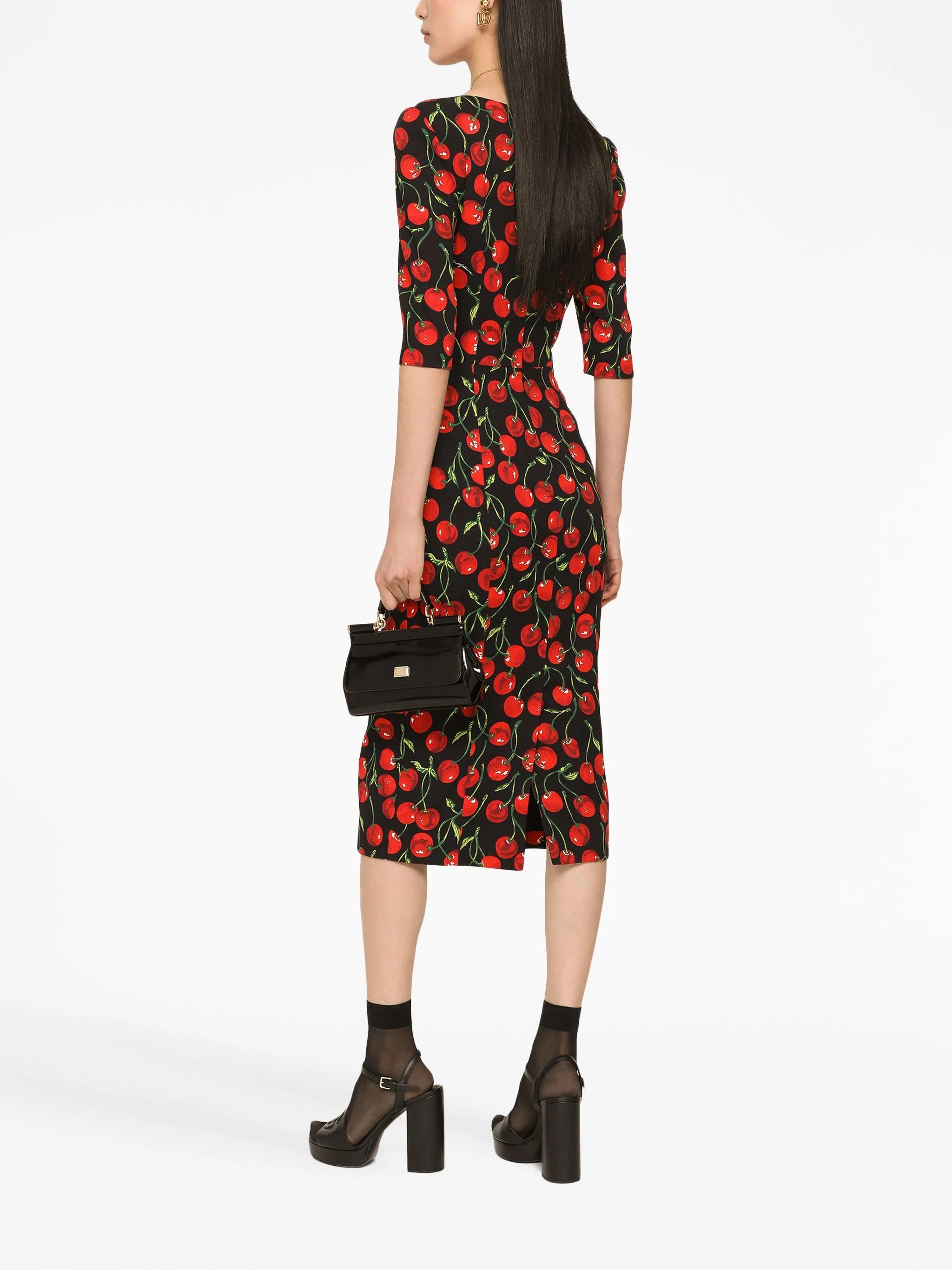 cherry-print midi dress