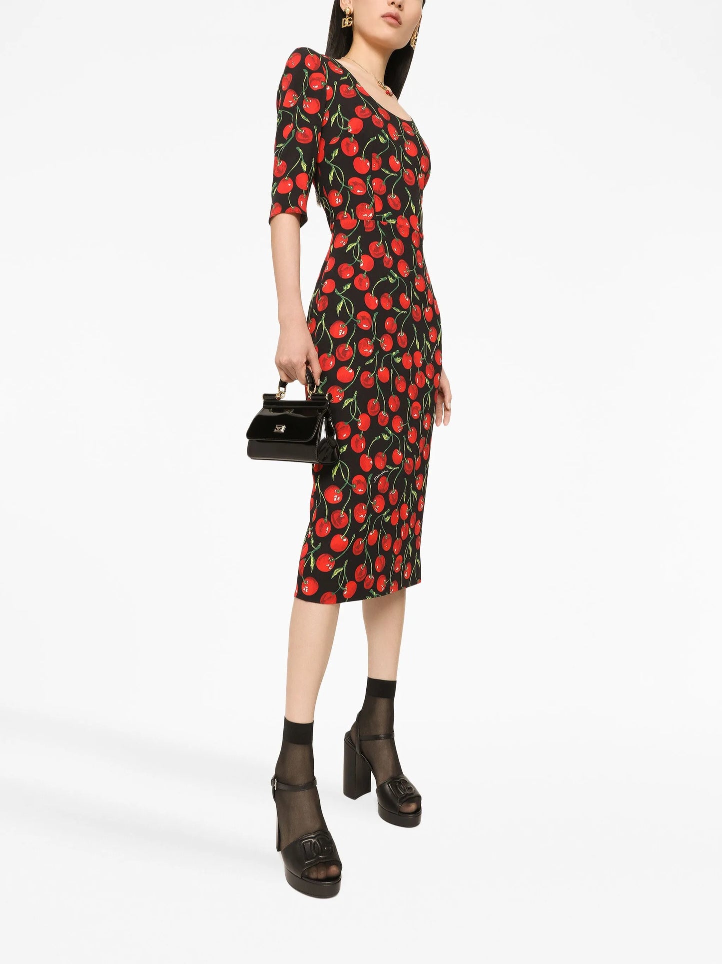 cherry-print midi dress