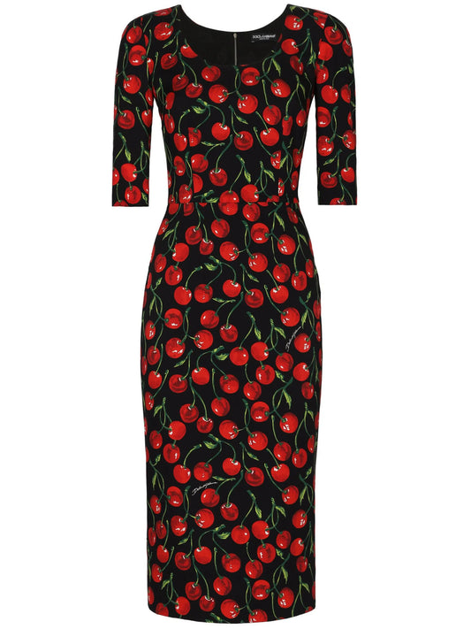 cherry-print midi dress