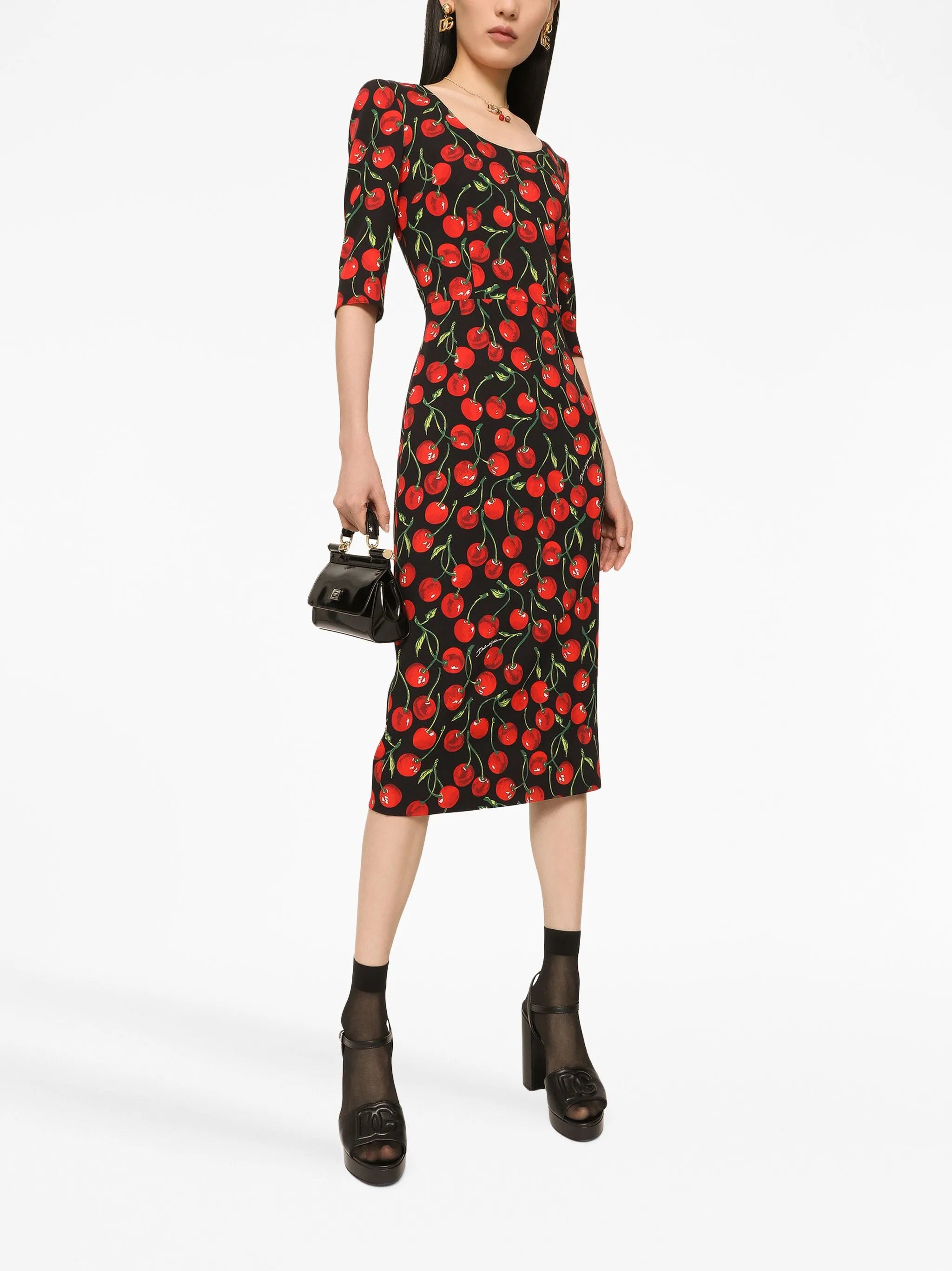 cherry-print midi dress