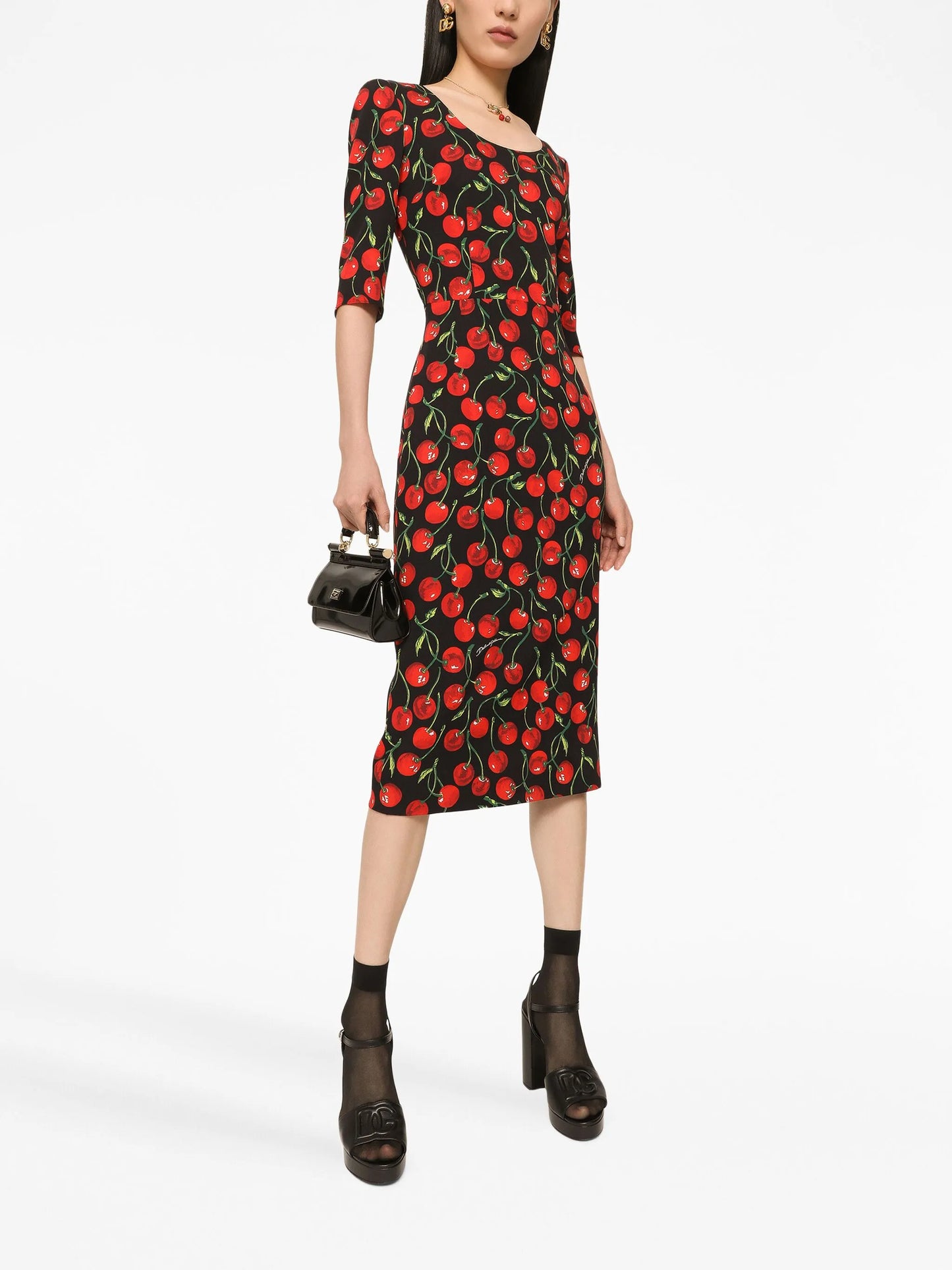cherry-print midi dress