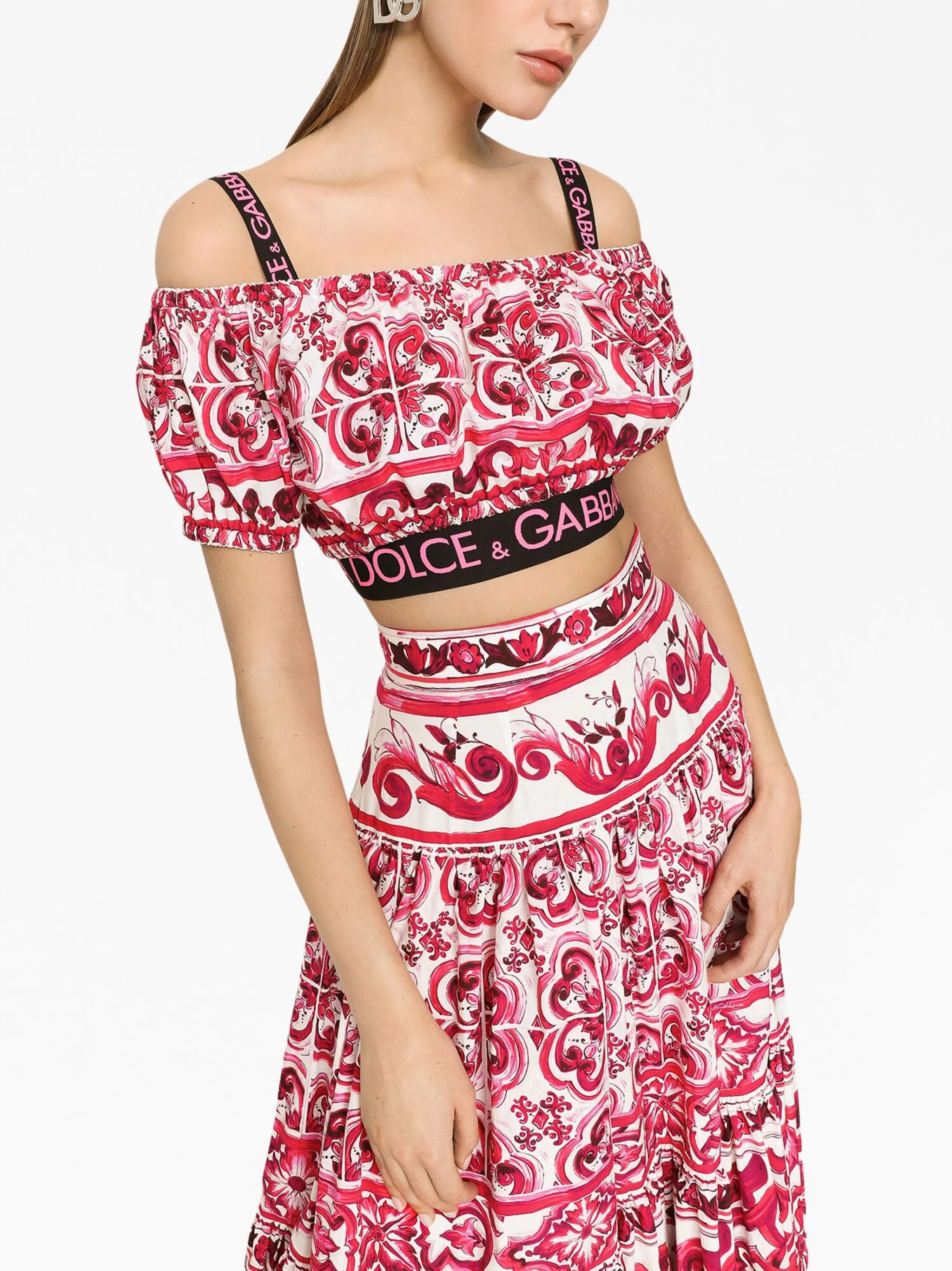 Majolica-print crop top