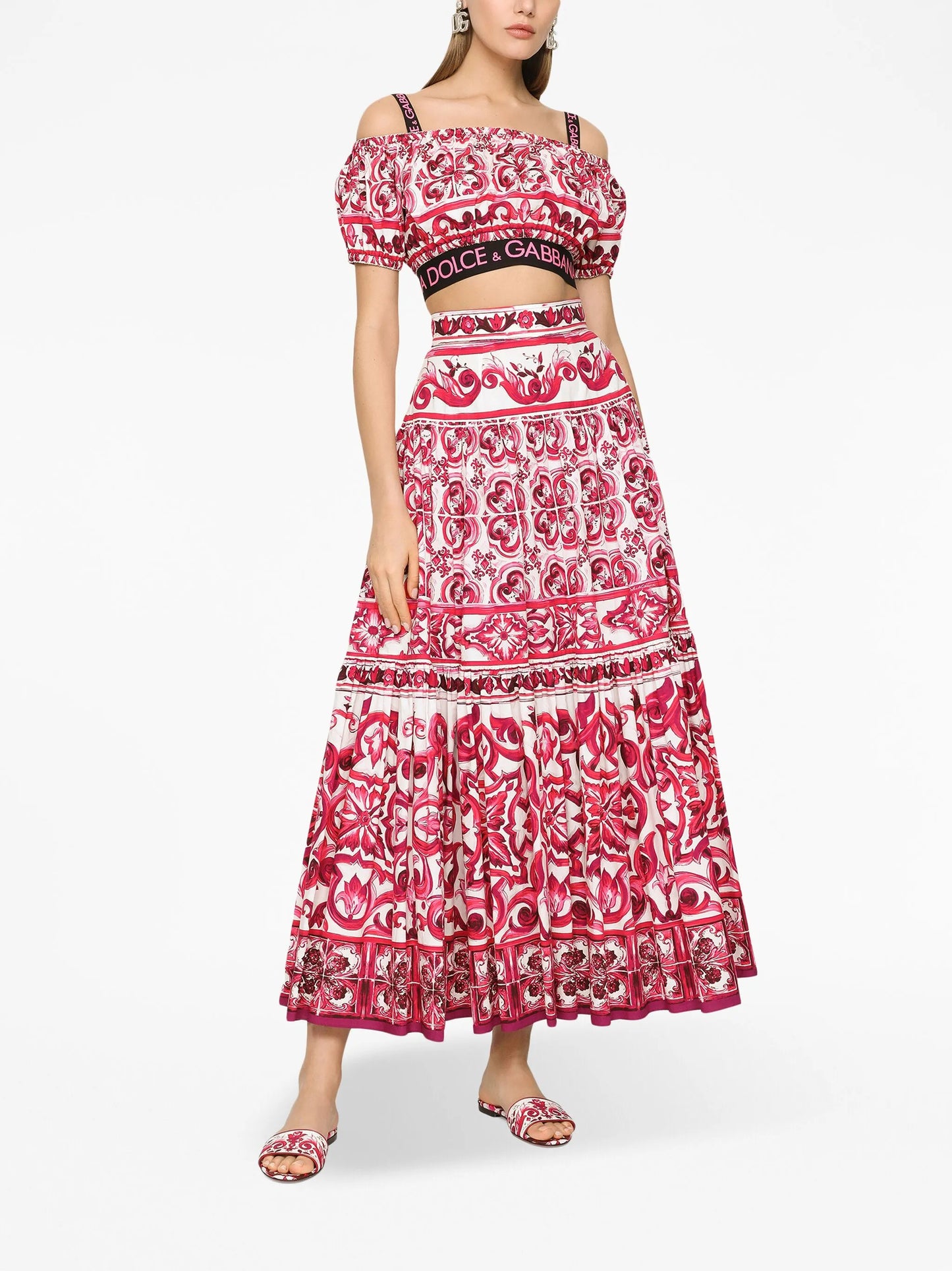 Majolica-print crop top