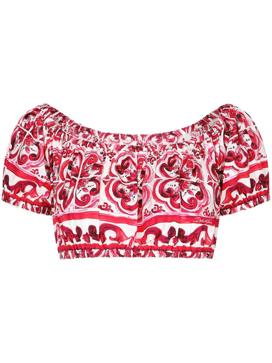 Majolica-print crop top