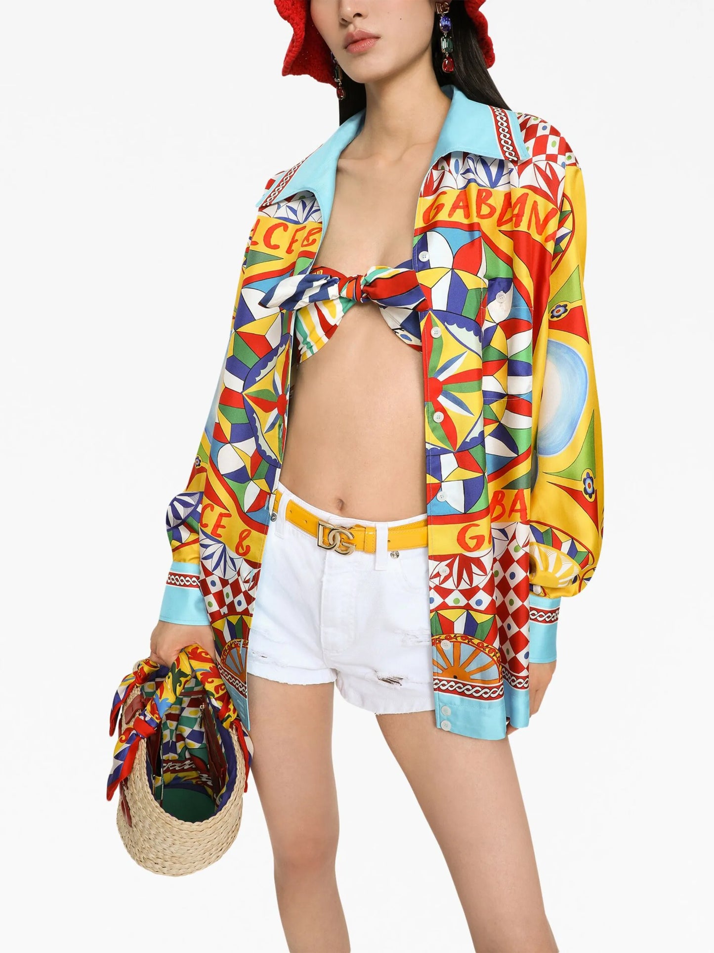 mix-print cropped bandeau top